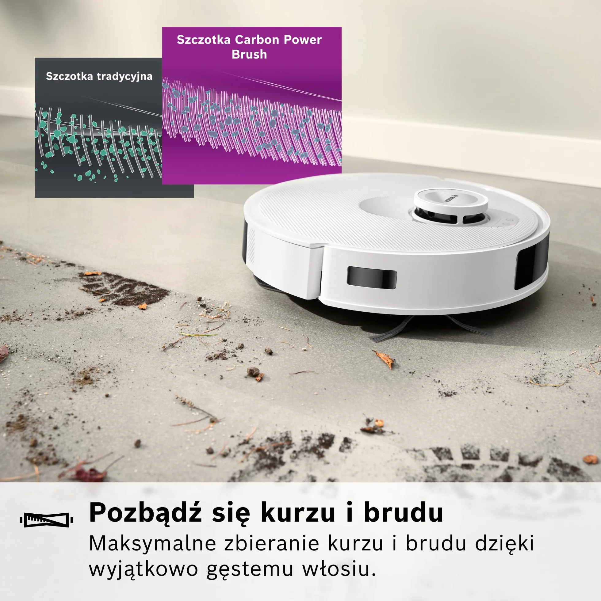 Bosch Spotless+ Robot sprzątający z funkcją mopowania, moc ssania 11 000 Pa, statyczna nakładka mopującą, stacja czyszczącą, nawigacją Smart Vision, aplikacja Bosch Home Connect, BCRD1W, biały