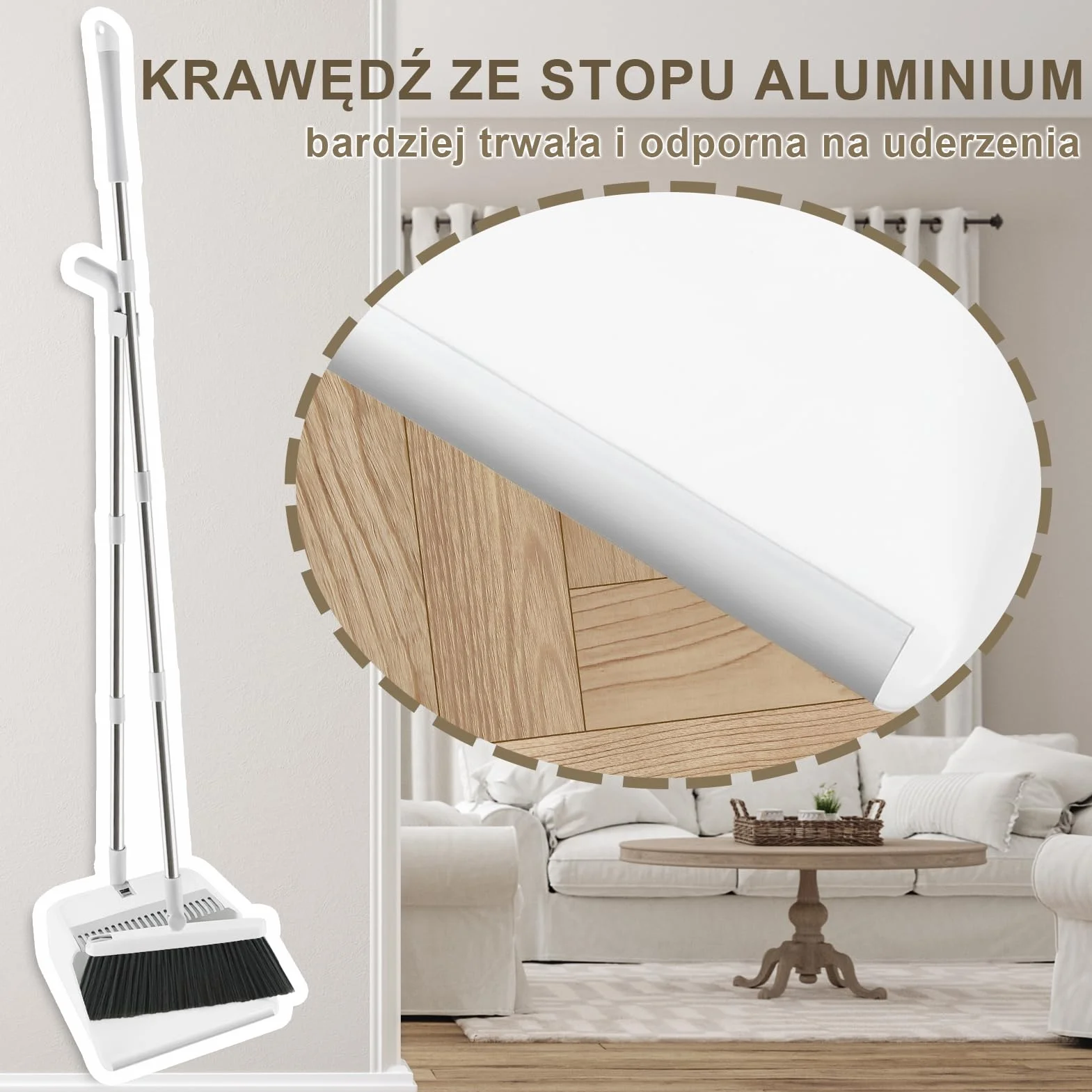 Mitclear Zestaw Szufelki i Miotła z Długim Uchwytem, Miotła do Zamiatania Obracająca się o 180°, Szufelka Domowa z Wargą Stopu Aluminium do Czyszczenia Podłóg, Ogrodzie, Domu, Kuchni, Biurze, Holu