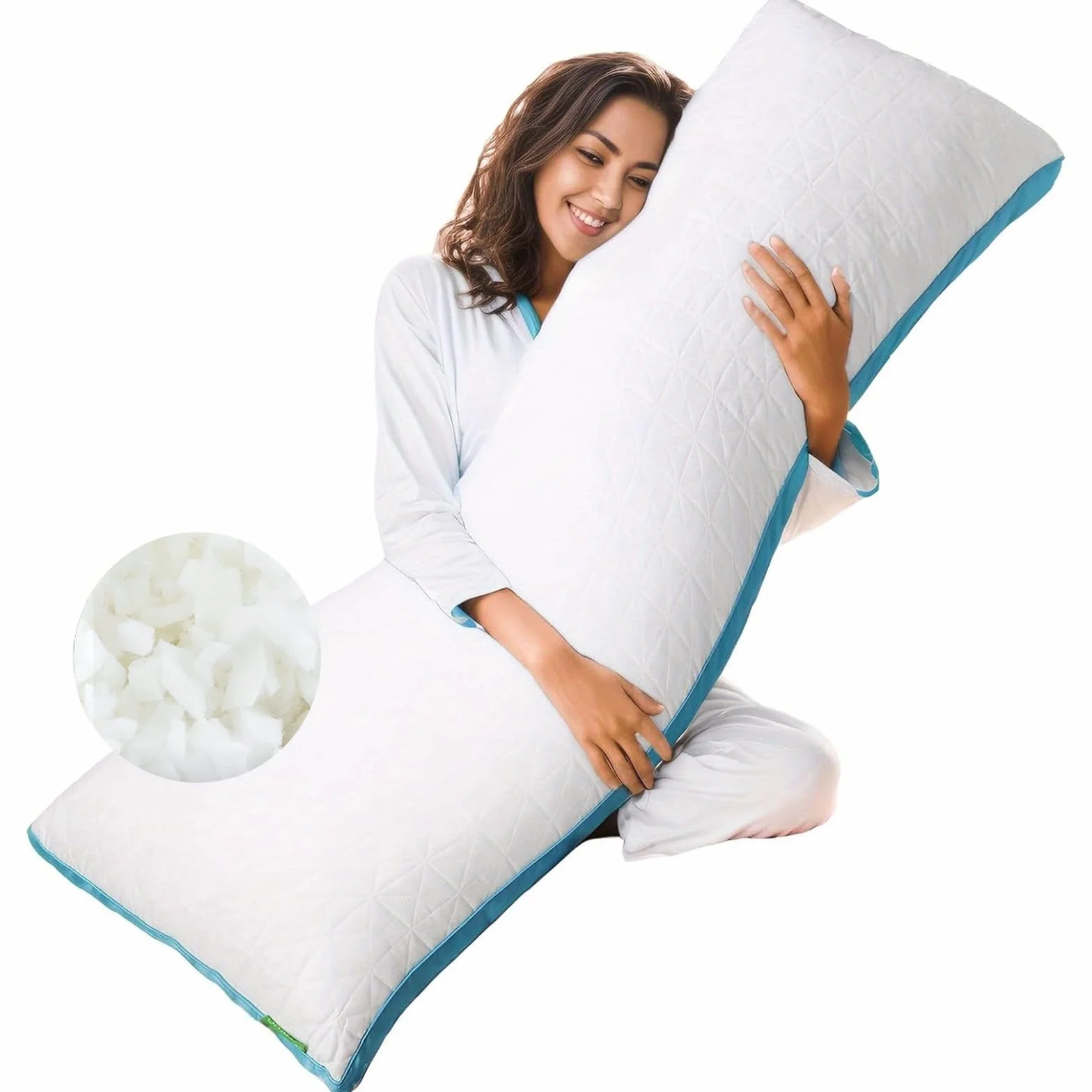 Flanhorest Poduszka dla osób śpiących na boku z pamięcią kształtu, 130 x 43 cm, długa poduszka, wypełniona pianką memory, miękka poduszka dla kobiet w ciąży, poduszka do spania i karmienia dla osób