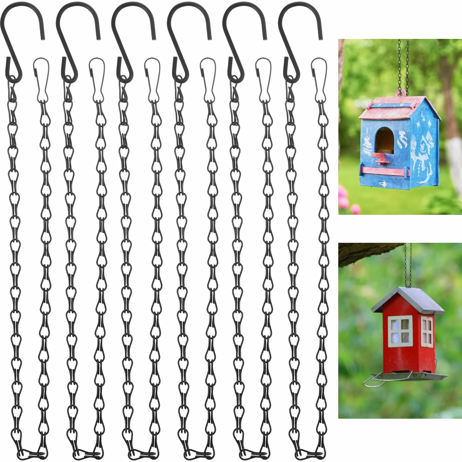 Ouligay 6 sztuk metalowych łańcuchów wiszących 50 cm, metalowy łańcuch do zawieszenia, czarny łańcuch na doniczkę, metalowy łańcuch do doniczki, domku dla ptaków, latarni, tablicy billboardowej