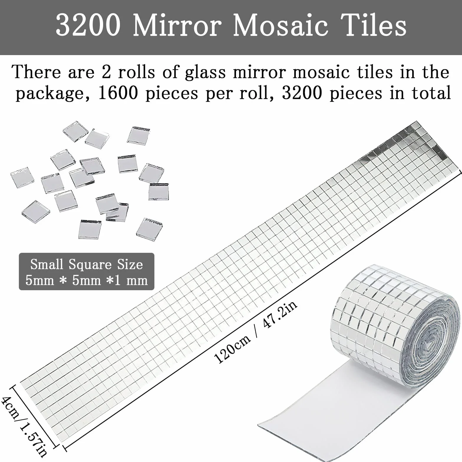 3200 sztuk mini mozaika kwadratowe samoprzylepne płytki, DAWRIS lustro mozaika szklana mozaika lustro naklejka na płytki mini lustro naklejki na płytki łazienka kuchnia hotel (5 x 5 mm)