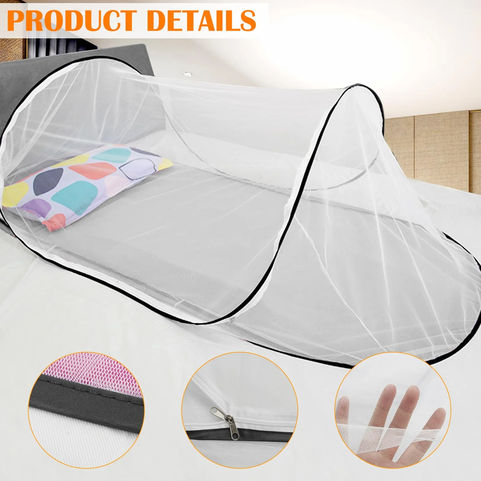 Moskitiera Pop Up 200 x 80 x 56 cm – do podróży, składana do pojedynczego łóżka