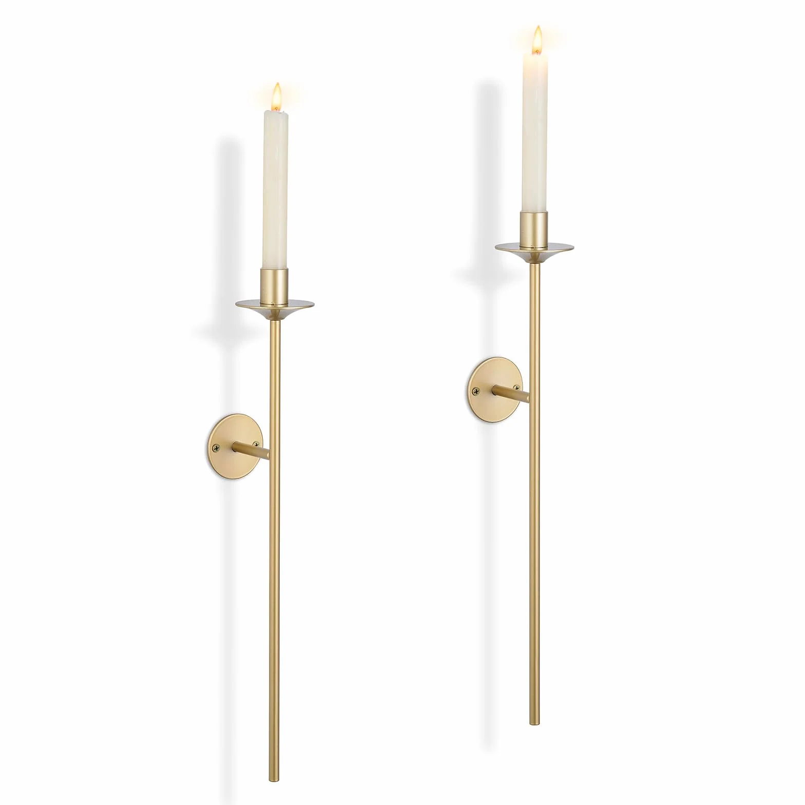 Sziqiqi Zestaw 2 złotych lamp ściennych do świec stożkowych, nowoczesny design, metalowe kije do sypialni, salonu, łazienki, jadalni