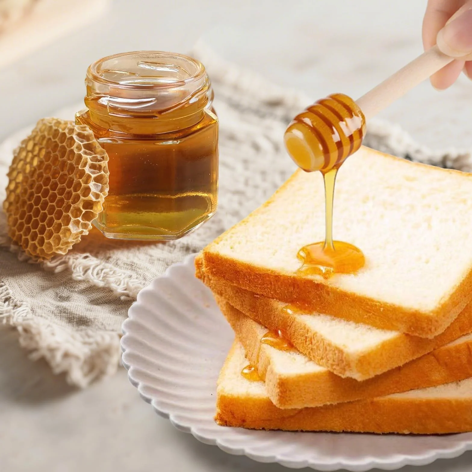 Ozdobne słoiki na miód 45 ml z drewnianą łyżką złote pokrywki zestaw 20 sztuk