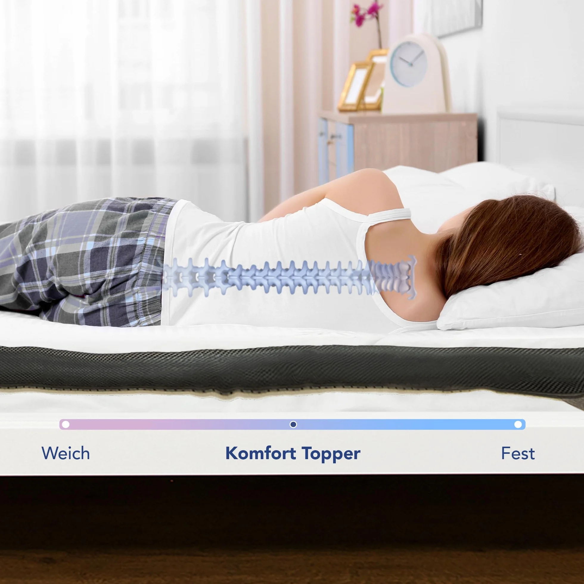 MKS.® Nakładka z pianki żelowej memory, 120 x 200 cm, H3, nakładka na materac 7 cm, oddychająca, komfortowa nakładka z bambusowym pokrowcem, system antypoślizgowy, zdejmowana poszewka nadająca się do