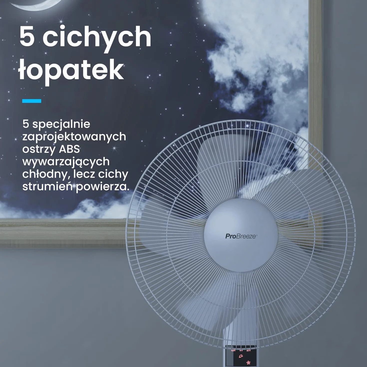 Pro Breeze Wentylator Stojący z Pilotem 40cm 55W Oscylacja 80° LED Cichy Biały