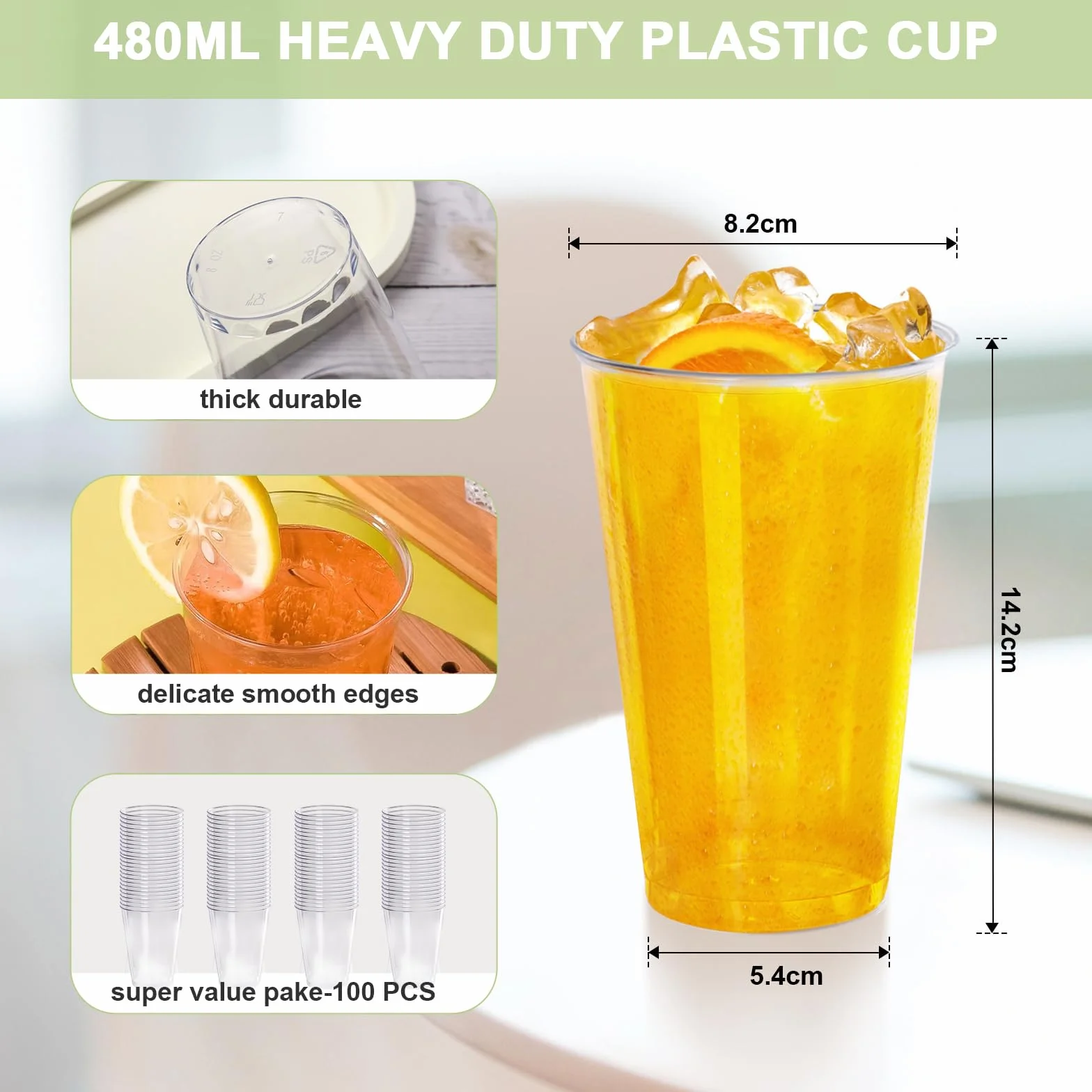 Gucass 100 szt. kubków do picia z twardego plastiku 480 ml wielokrotnego użytku zestaw imprezowy