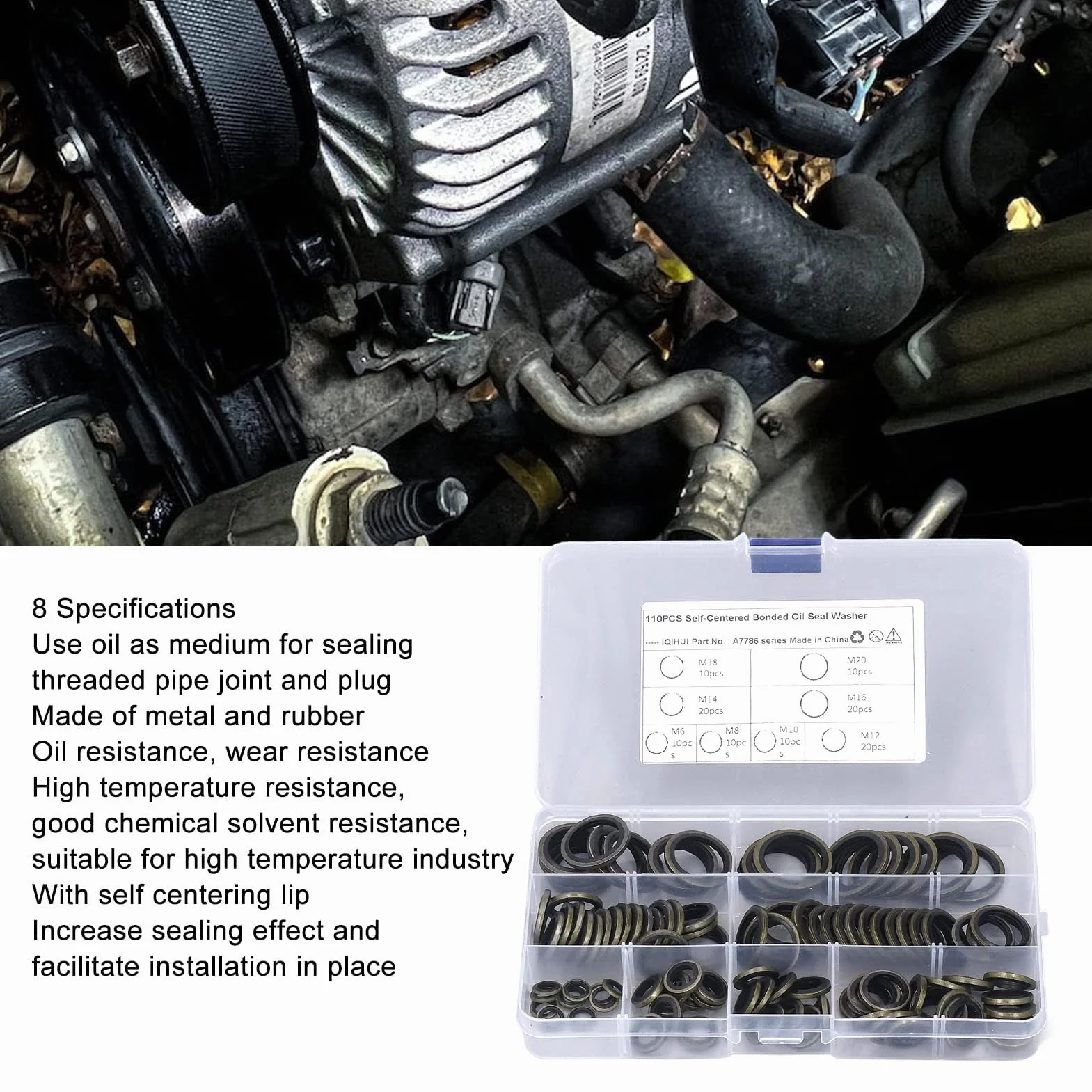Uszczelka olejowa podkładka 110 szt. Bonded Seal podkładka Dowty M6 M8 M10 M12 M14 M16 M18 M20 uszczelka asortyment metalu