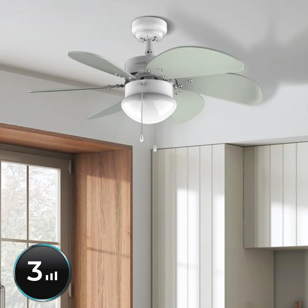 Cecotec Wentylator sufitowy EnergySIlence Aero 3600 Vision Mint 50 W 36” z lampą, 3 prędkości, 6 odwracalnych łopatek, tryb zima-lato i łatwa obsługa.