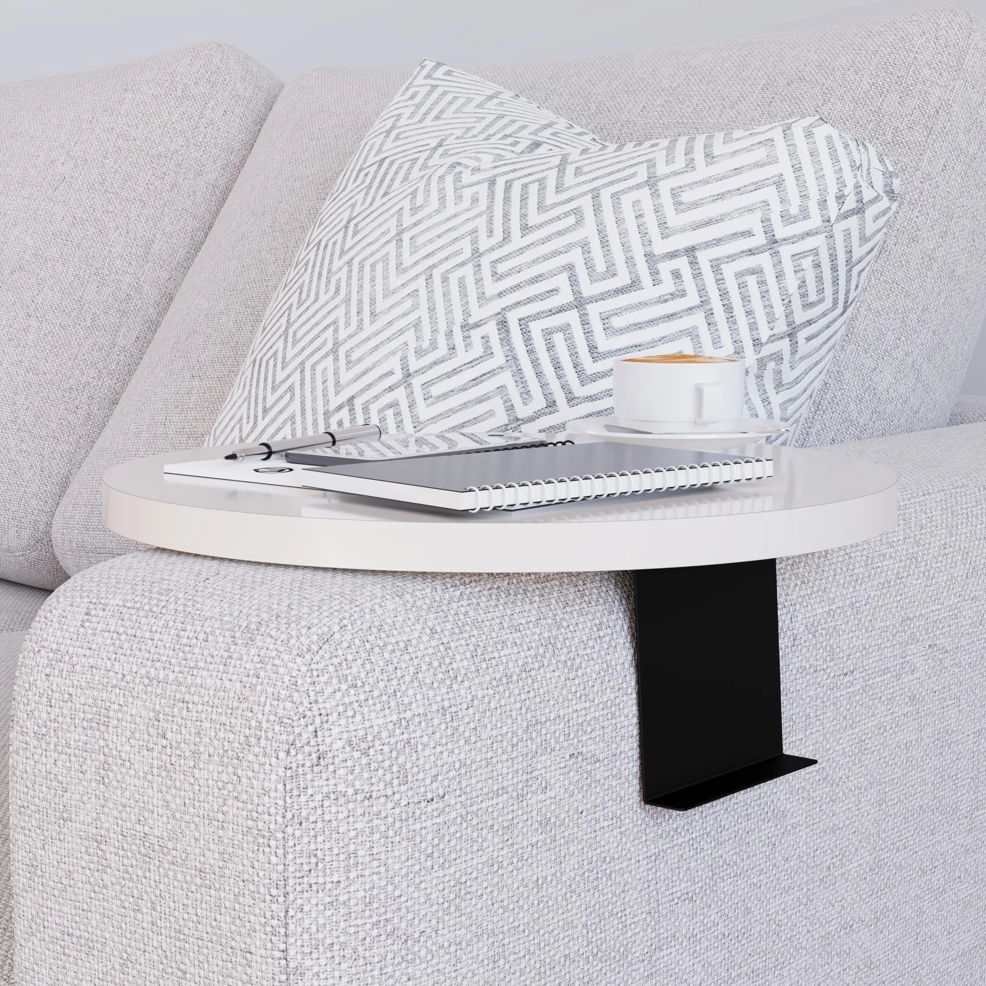 [en.casa] Taca na sofę Kuleskyd regulowana taca z podłokietnikami okrągła Ø 34 cm, półka na kanapę, stolik na kanapę, półka, kremowa