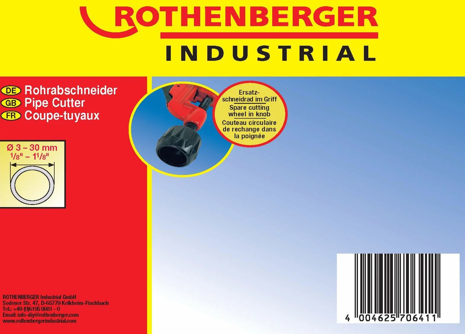 ROTHENBERGER Industrialny – 30 PRO frez do rur – średnica 1/8 cala do 1 1/8 cala, 3-30 mm – 070641E