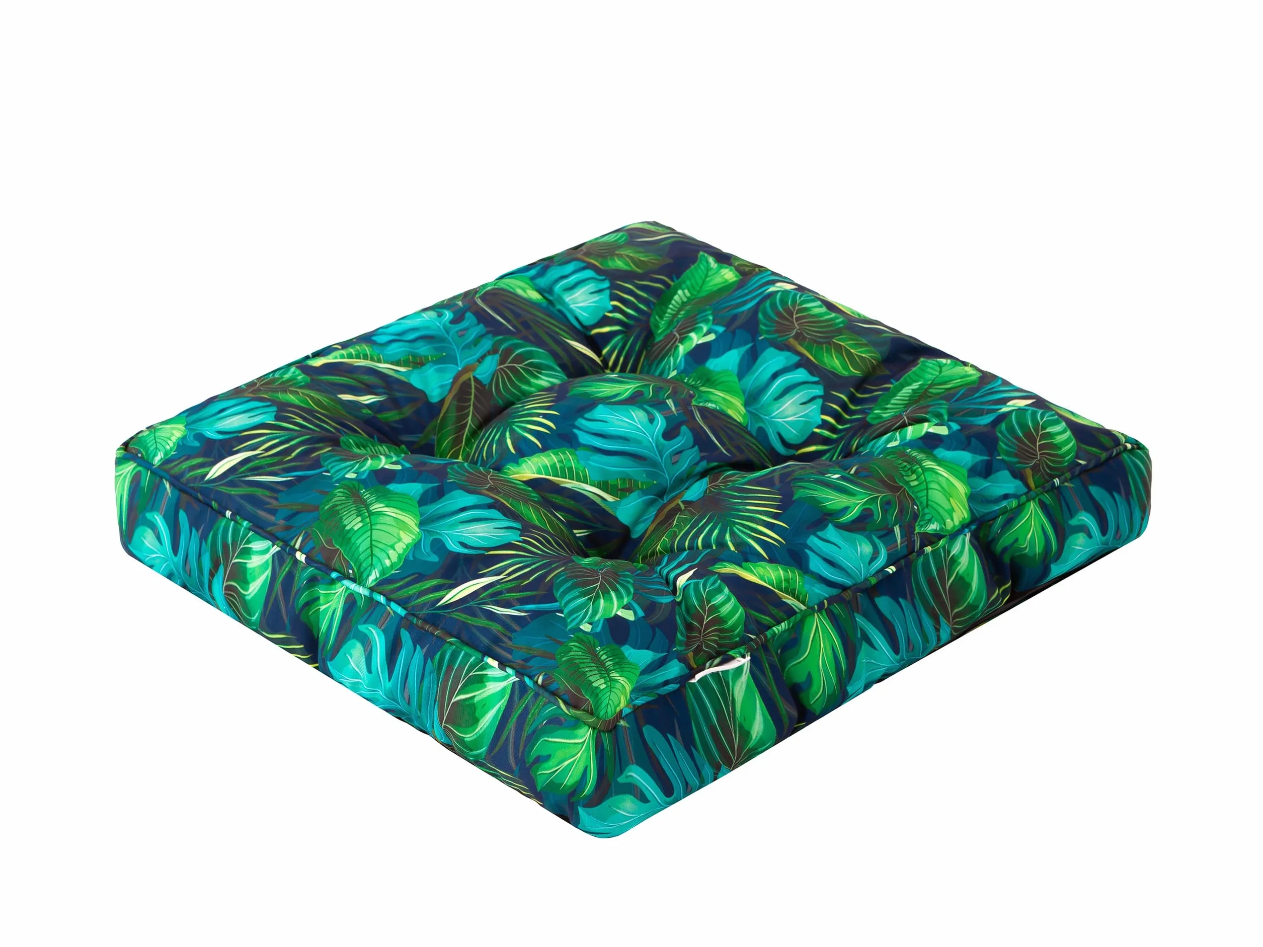 PillowPrim Zestaw 4 poduszek na krzesło 49 x 47 cm, nakładki na siedzisko, do użytku na zewnątrz i wewnątrz, do ogrodu, na zimę, czas wolny, lato, wakacje, niebieskie liście