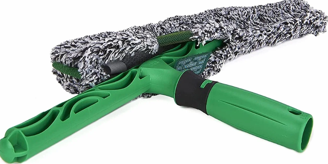 Unger AK011AUNGER ErgoTec zestaw startowy do czyszczenia okien 2 w 1 - rakla i rękaw do spryskiwacza z mikrofibry, zielony, 35 cm