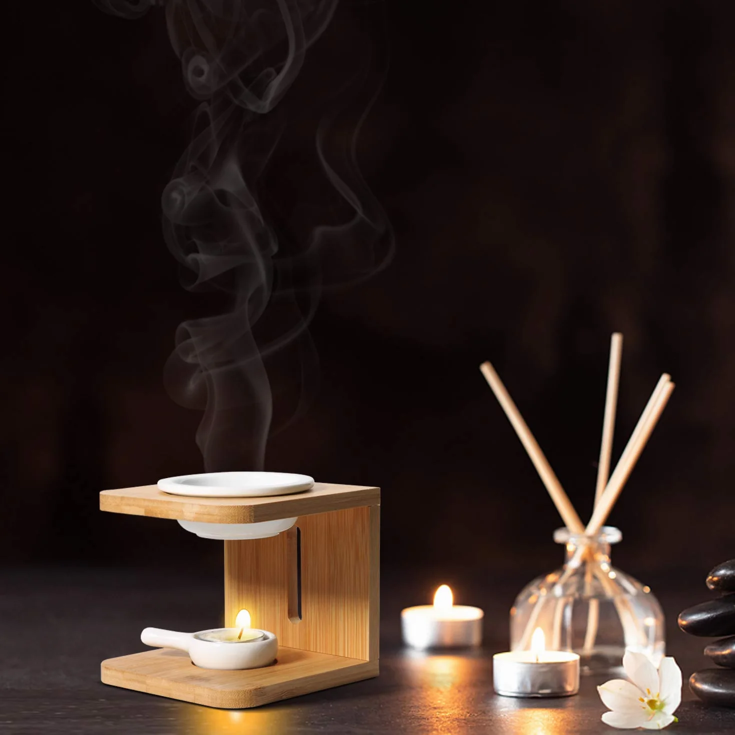 ComSaf Zestaw 1 ceramicznego palnika olejków eterycznych, podgrzewacz do topienia pachnącego wosku z uchwytem na świece typu tealight, dekoracyjny palnik aromaterapeutyczny, do domu, biura, na