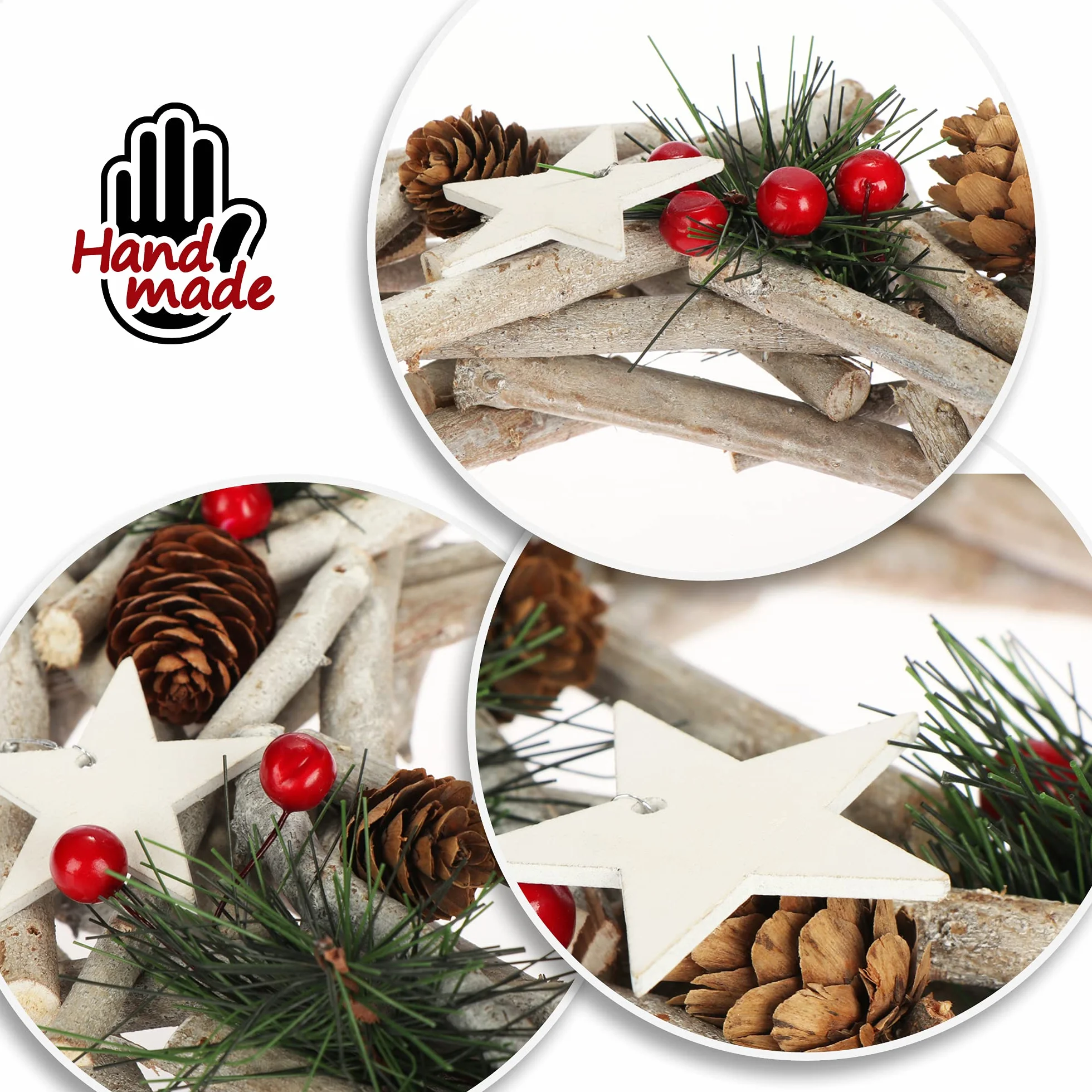 COM-FOUR® Wieniec Dekoracyjny na Stół z Gwiazdami i Gałęzi - Naturalny Wieniec Adwentowy XL do Samodzielnego Udekorowania - Ø 28 cm