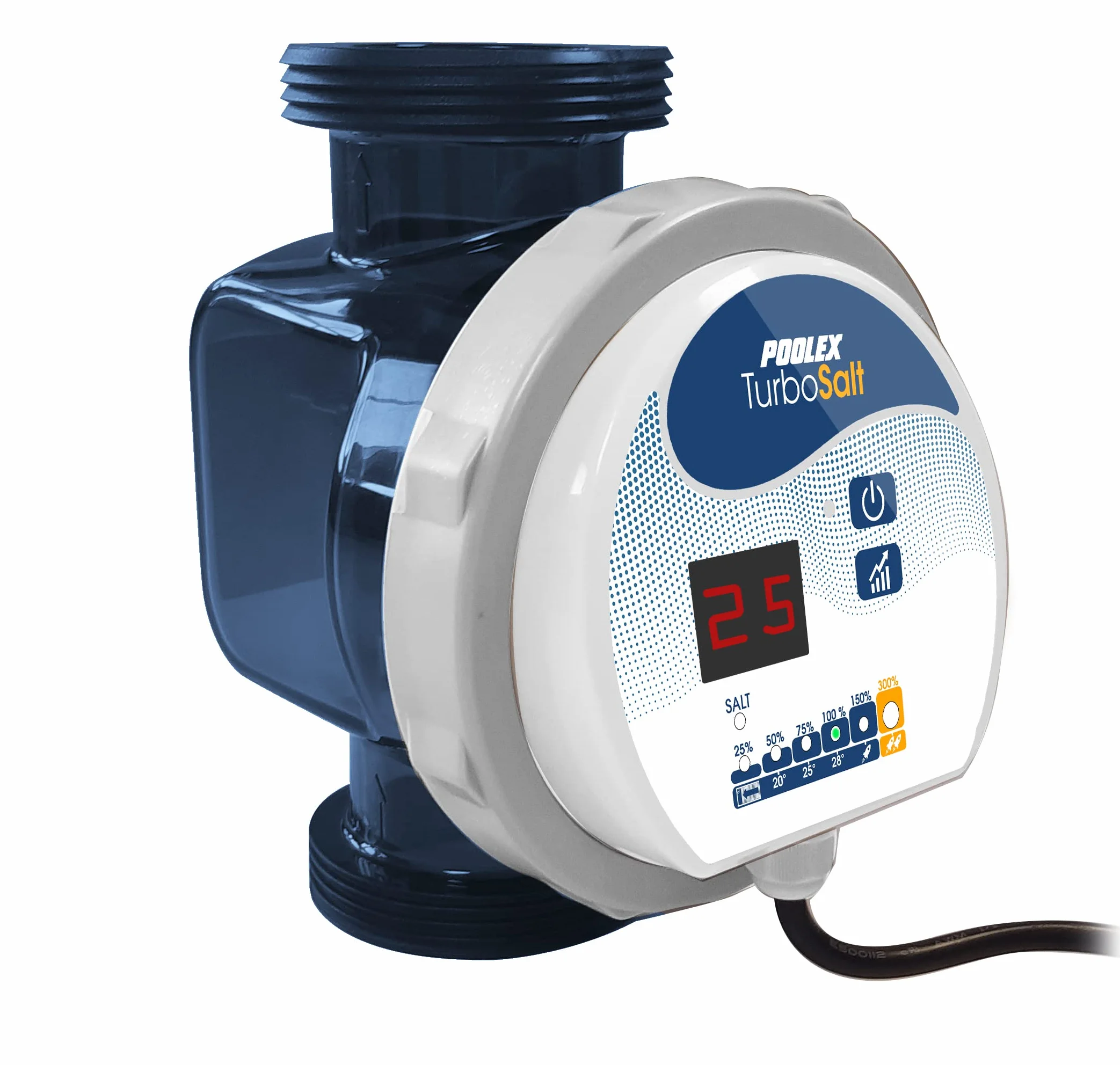 Poolex - Turbo Salt – kompaktowy system elektrolizy basenowej – nadaje się do wszystkich typów filtrów – naturalne uzdatnianie wody – do 10 m3 – automatyczna konserwacja – 4 tryby pracy – model 100