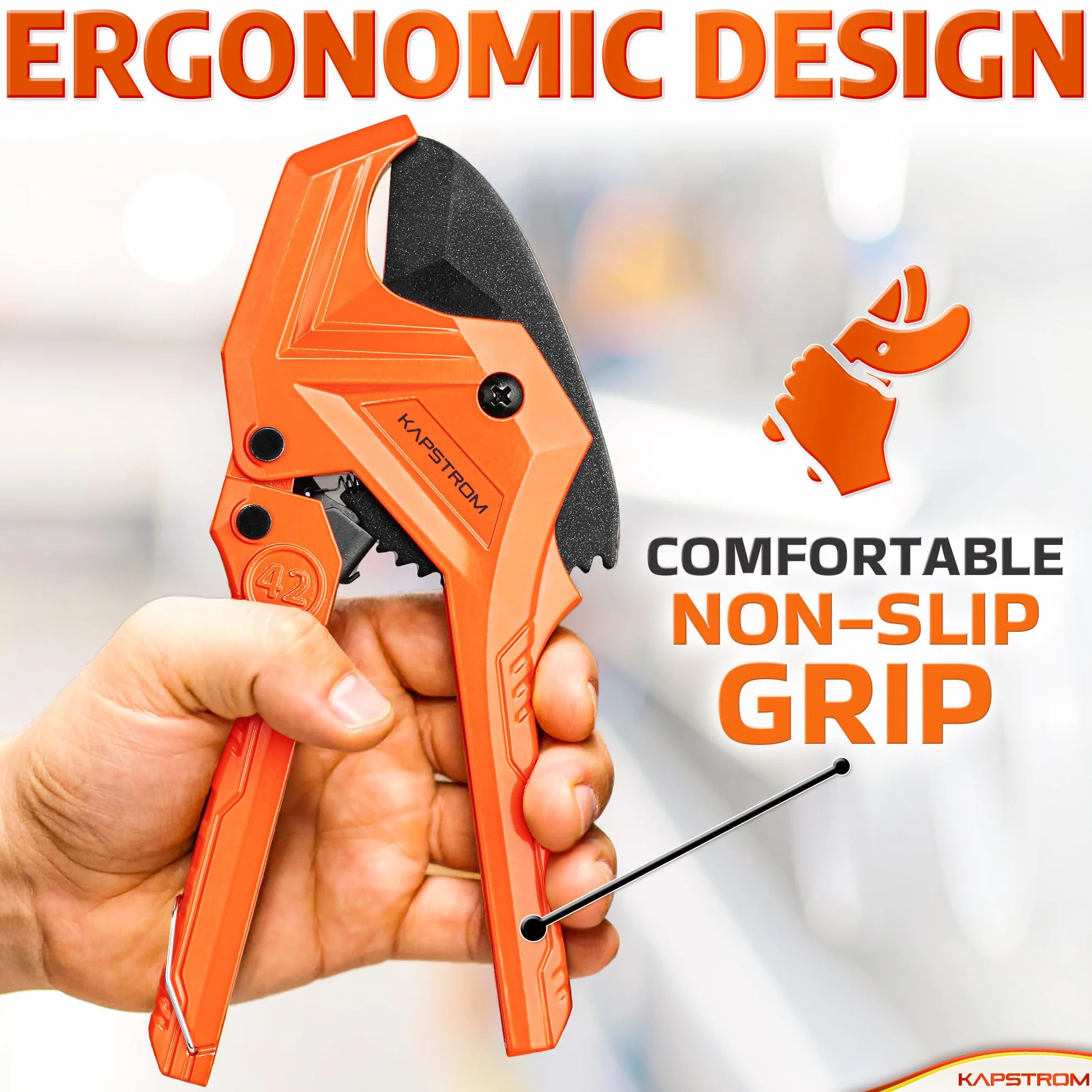 Ratchet PVC Pipe Cutter - 42 mm - Ratcheting Tubing Cutter for PEX, PPR, PE, Plastic & Rubber Hoses - Adjustable Plumbing Tool for Duct Repairs