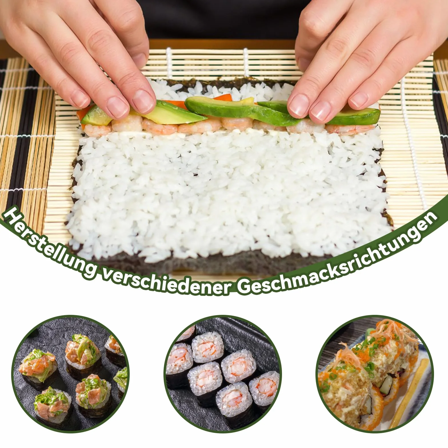 Zestaw do sushi 10-częściowy, maty bambusowe, pałeczki, noże, łyżki ryżowe
