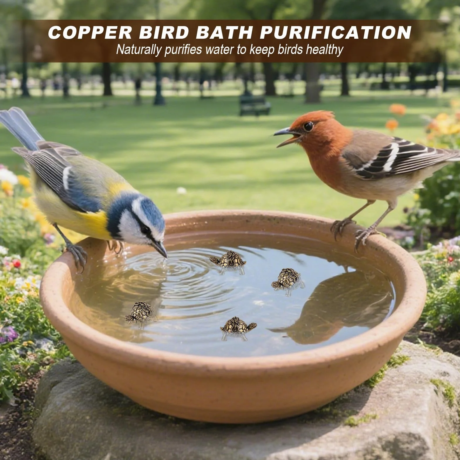 4szt Minimalne Miedziane Ozdoby Kąpieli Kształcie Żółwia, Środek Czyszczenia Poidełek dla Ptaków Mosiężny Środek Czyszczenia Birdbaths Dekoracje do Zewnętrznych Poidełek Misek Ptaków