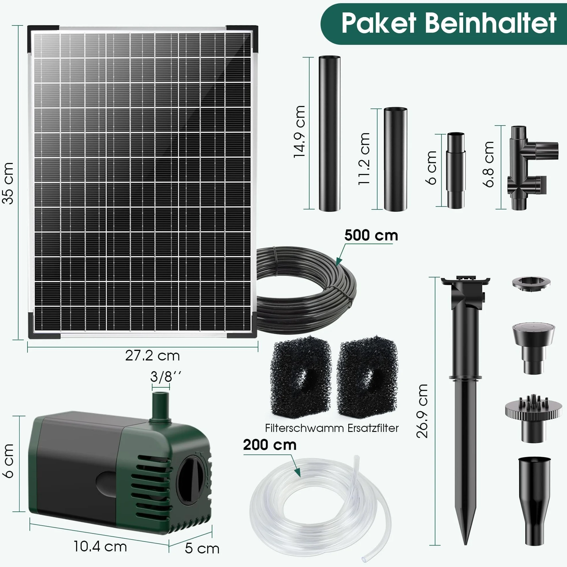 Biling Fontanna solarna 20 W do użytku na zewnątrz z 4 dyszami, 875 l/h, fontanna solarna do użytku na zewnątrz, średnie oczka wodne (5-10 ㎡), cicha pompa do stawu, do ogrodu, na taras, fontannę