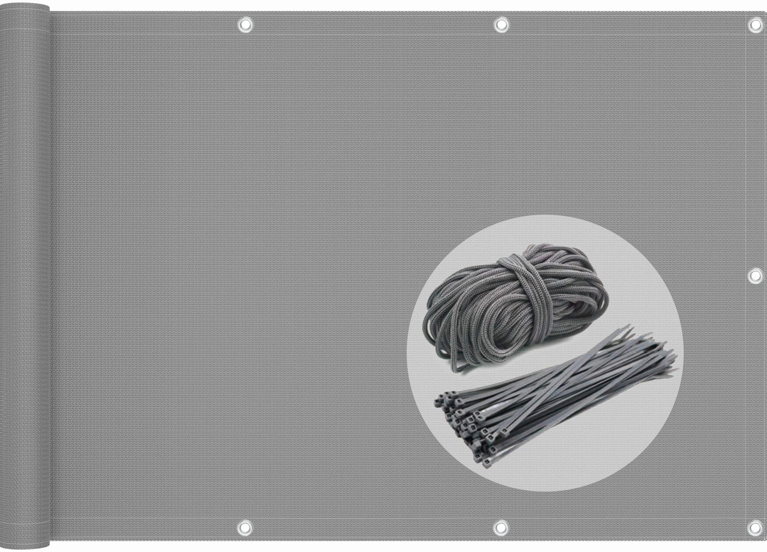 VOUNOT Osłona balkonowa 90 x 600 cm, osłona balkonowa na taras i płot, tkanina HDPE, ochrona przed promieniowaniem UV, odporna na warunki atmosferyczne, szara