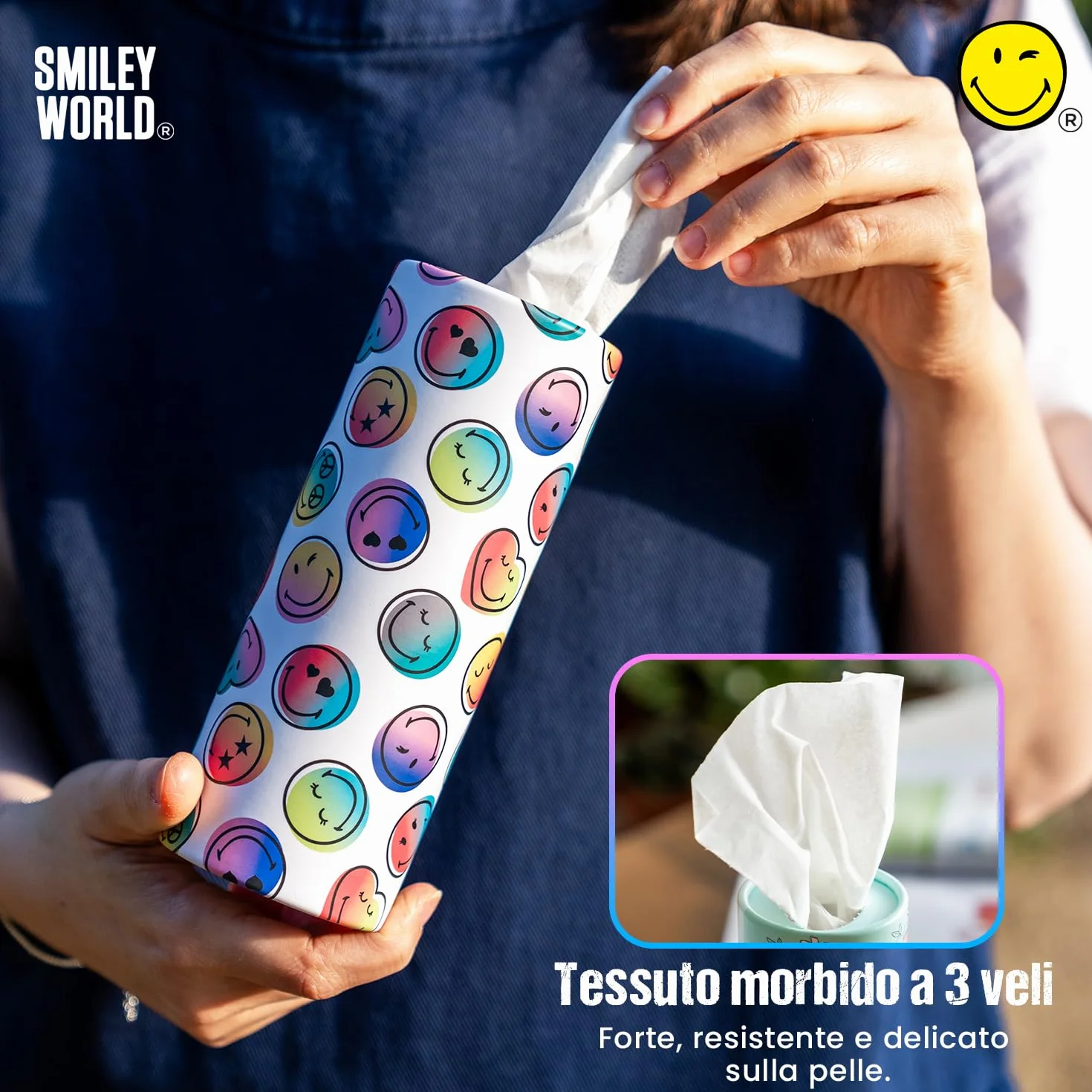 100% bambusowy cylinder na chusteczki - Smiley World Design - przenośny do samochodu, domu, plecaka, fotelika dziecięcego, szkoły - ekologiczne chusteczki biodegradowalne (4)