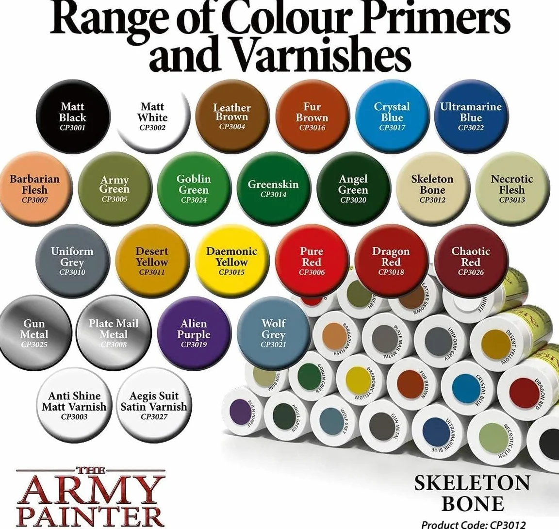The Army Painter Colour Primer Skeleton Bone, 400 mL akrylowy spray podkładowy, farba w sprayu do grundowania figurek, modelowania figurek do gier fabularnych, planszowych i bitewnych.