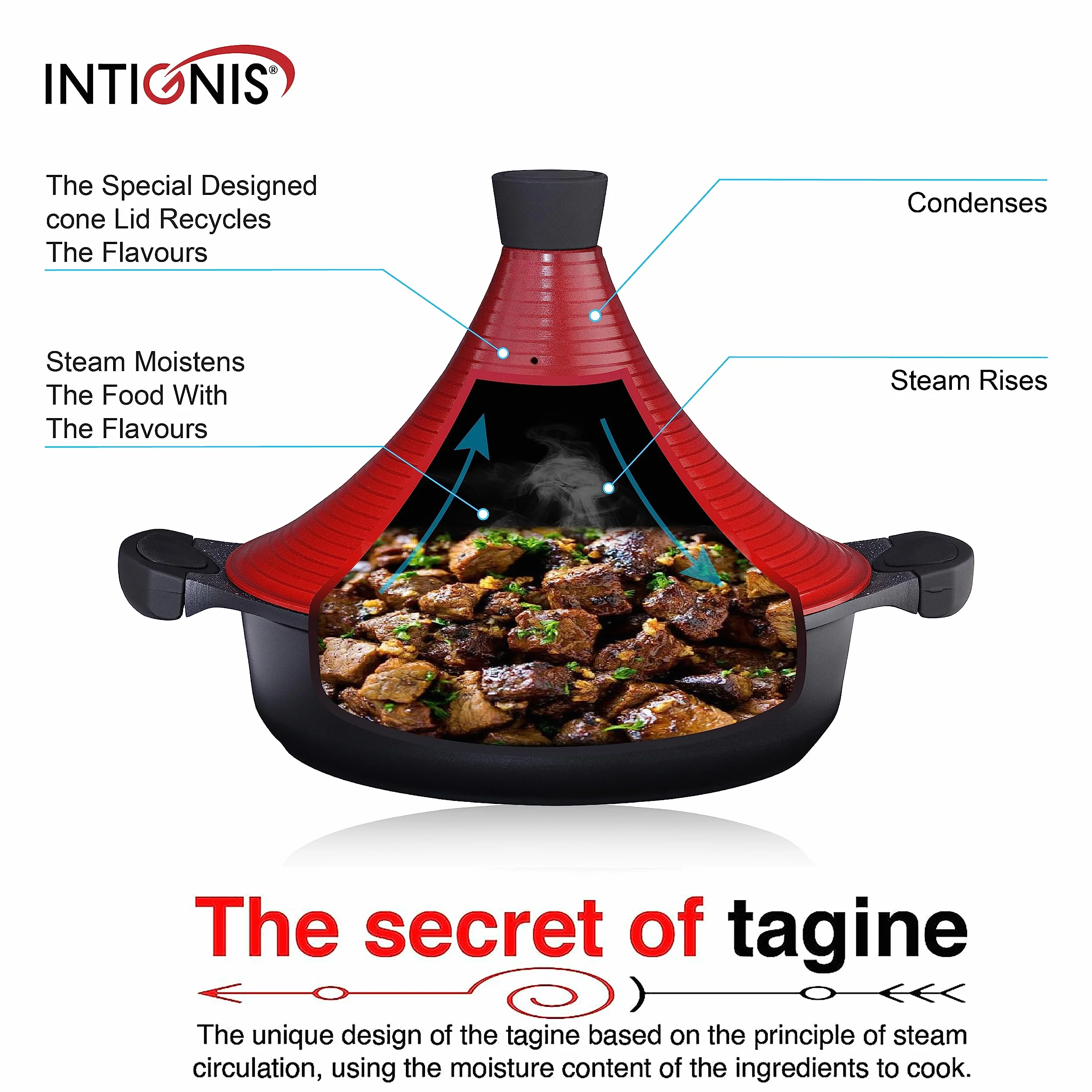 Marokański garnek do gotowania tagine | Indukcja | Pokrywka samoprzylepna 28cm duża metalowa | Super Non Stick Tradycyjny Tender Slow Cook Tajin Garnek do Zapiekanek (Multi)