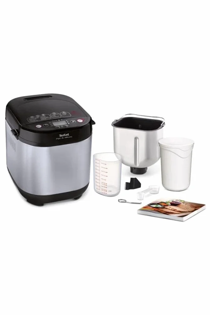 Tefal PF240E Wypiekacz do chleba, 20 automatycznych programów, timer z możliwością opóźnienia startu o15-godzin, funkcja utrzymania ciepła przez 1 h, czarny/srebrny