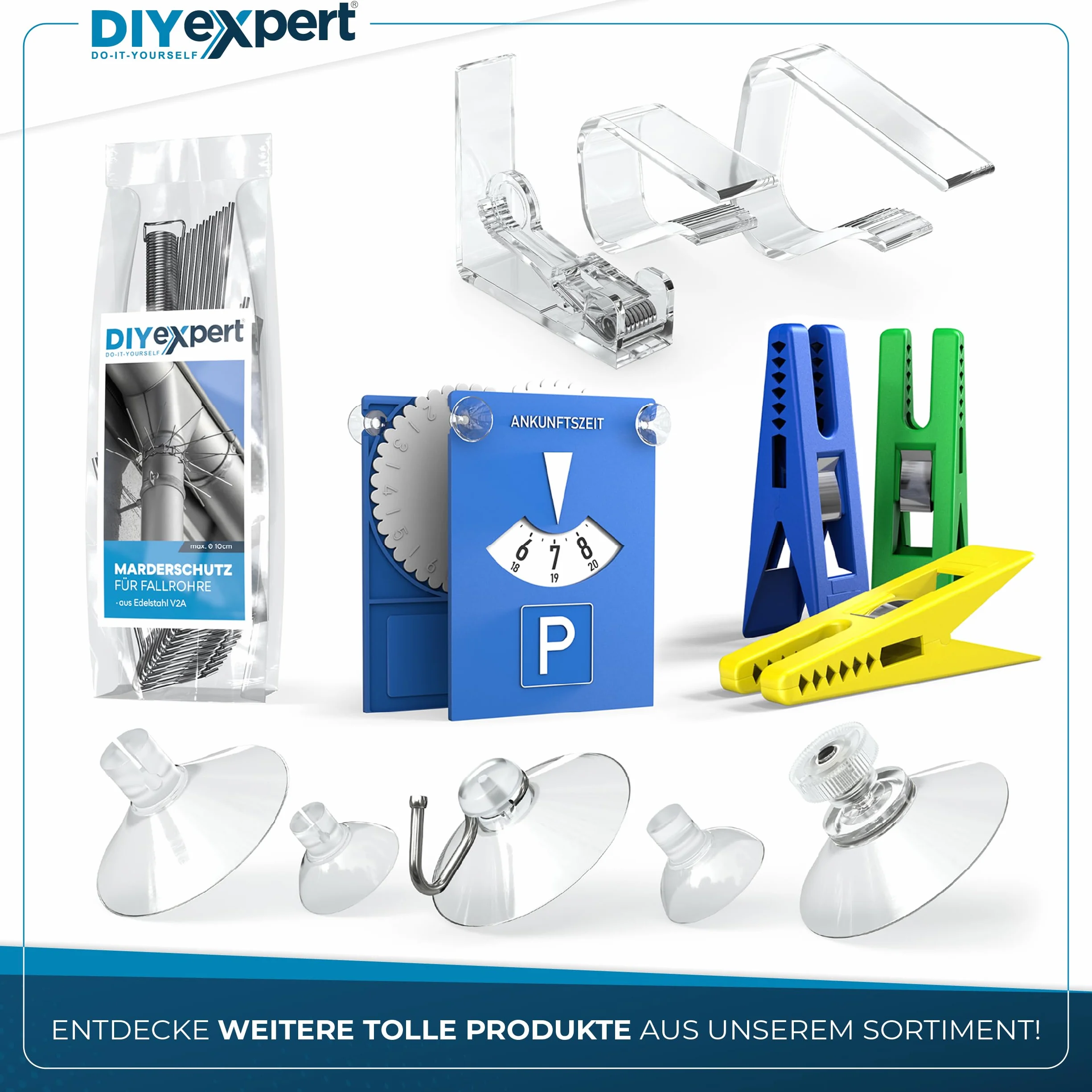 DIYexpert Przezroczyste klamry do obrusów, wyprodukowane w Niemczech, 4 sztuki, stabilne klamry do grubych stołów do 45 mm, odporne na warunki atmosferyczne i antypoślizgowe, do ogrodu, na balkon i do