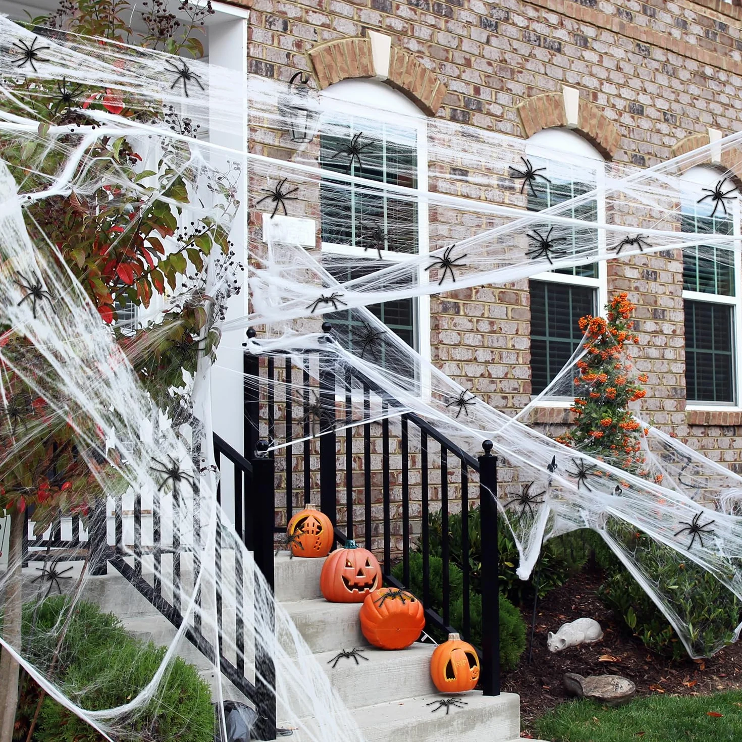 OWill 400 G, gigantyczna dekoracja na Halloween w kształcie pajęczej sieci, 2000 stóp kwadratowych, 400 G, pajęczyna i 50 szt. rozciągliwych sztucznych pajęczyn na zewnątrz