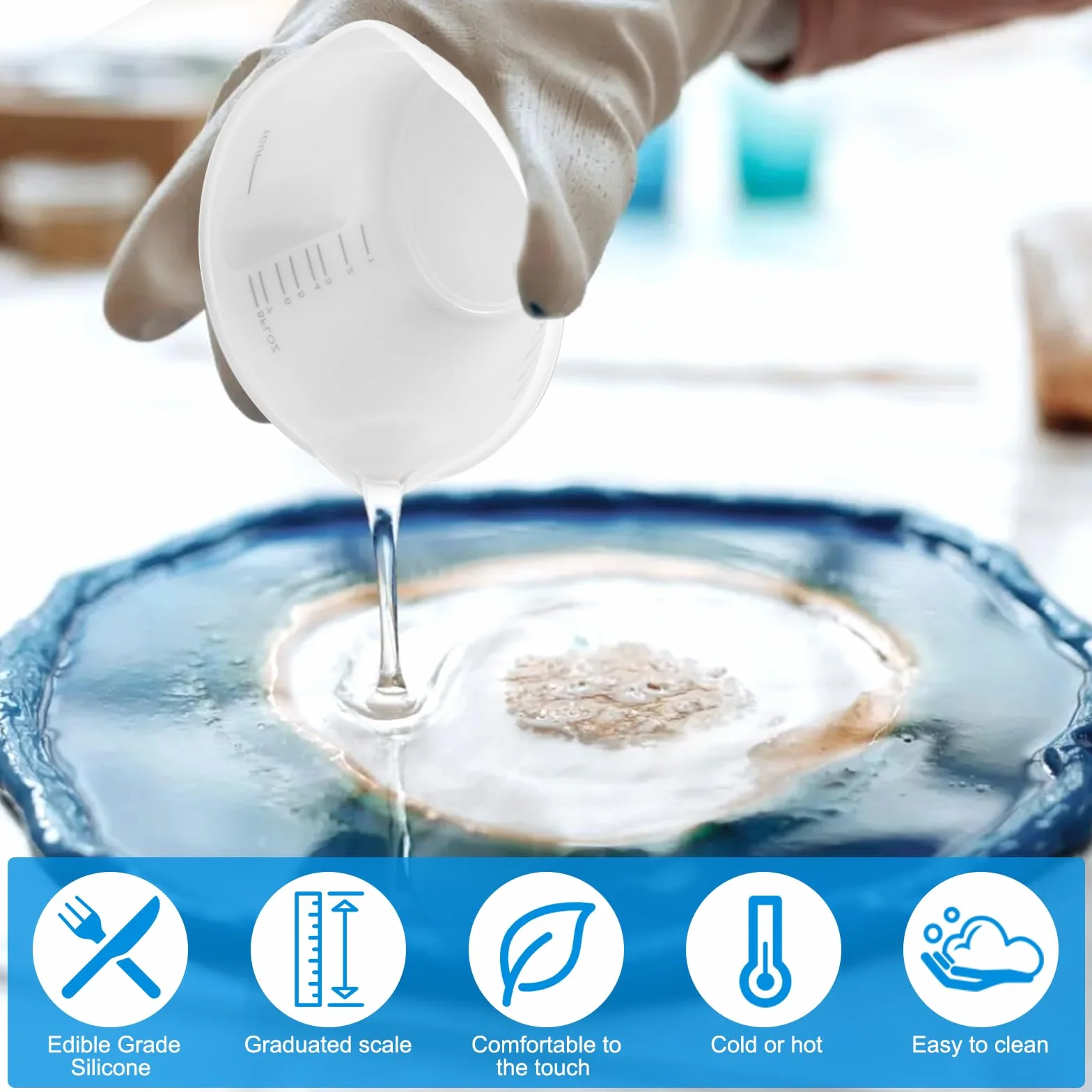 Silikonowy kubek z miarką 250 ml 100 ml z mieszadłem do mieszania żywicy epoksydowej