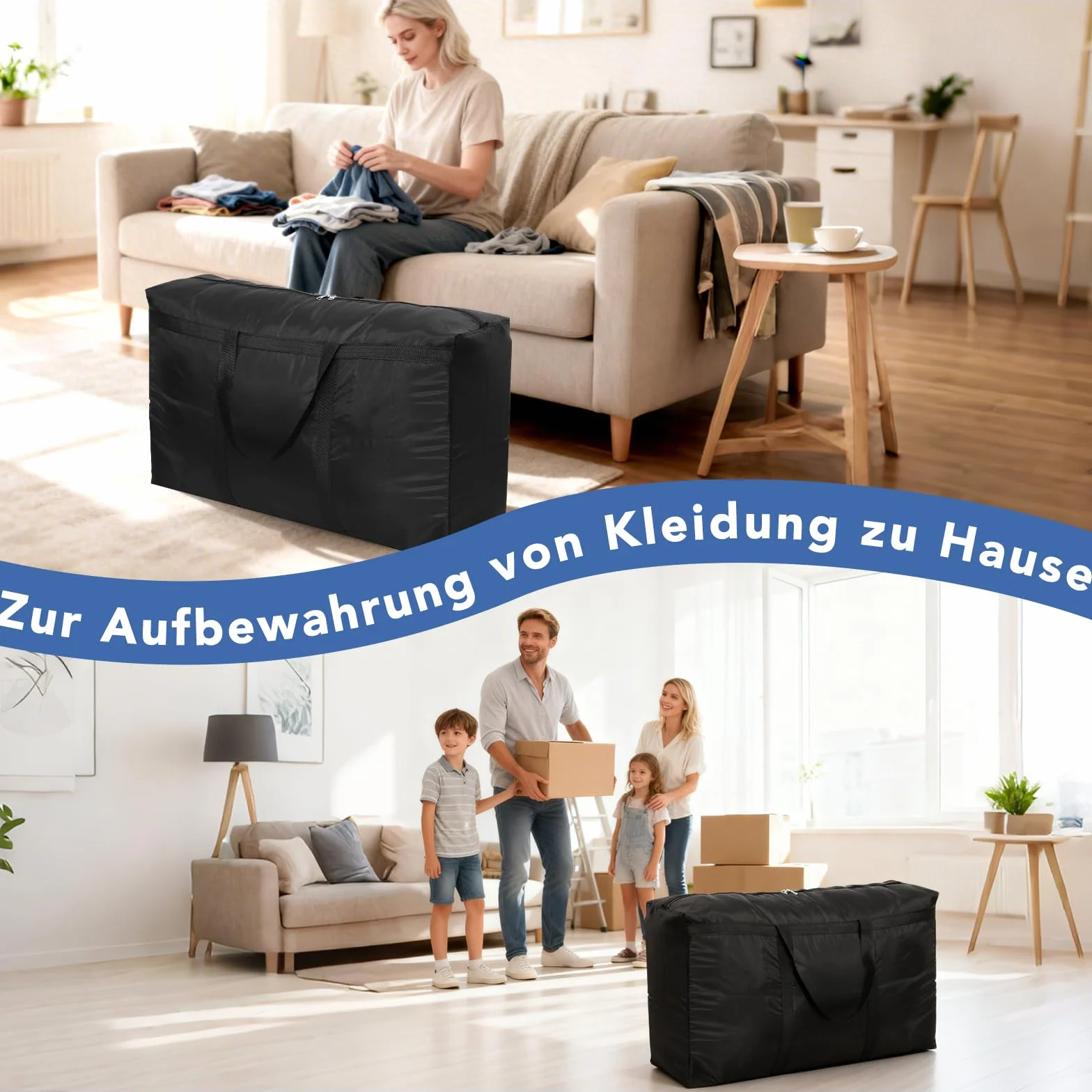 Dntorx 2 sztuki duża torba do przechowywania, 90 l, Oxford Heavy-Duty, duża torba do przeprowadzki, z zamkiem błyskawicznym, uchwyt, torba podróżna, torba do przenoszenia, na kemping, pościel, do