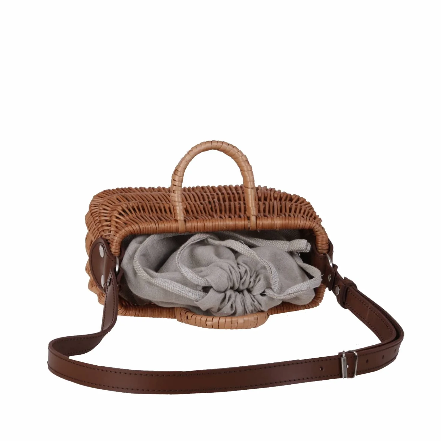 e-wicker24 Mała torba w kolorze beżowym, pleciona torba z wikliny z uchwytem