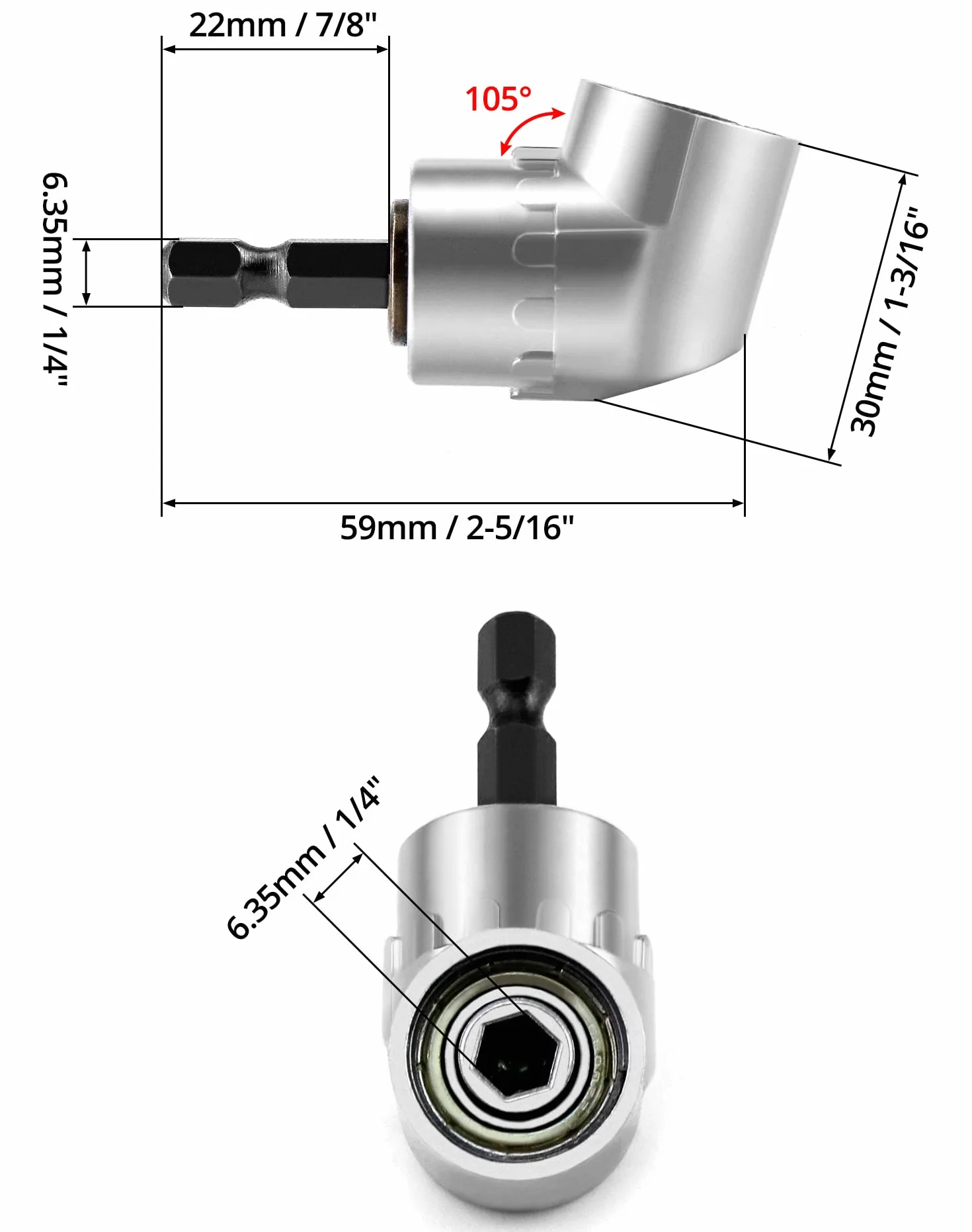 QWORK® 105 ° kątowy adapter do śrubokręta kątowego, szybkowymienny magnetyczny uchwyt na bity 1/4 cala z sześciokątnym wałem, wielofunkcyjna wiertarka kątowa