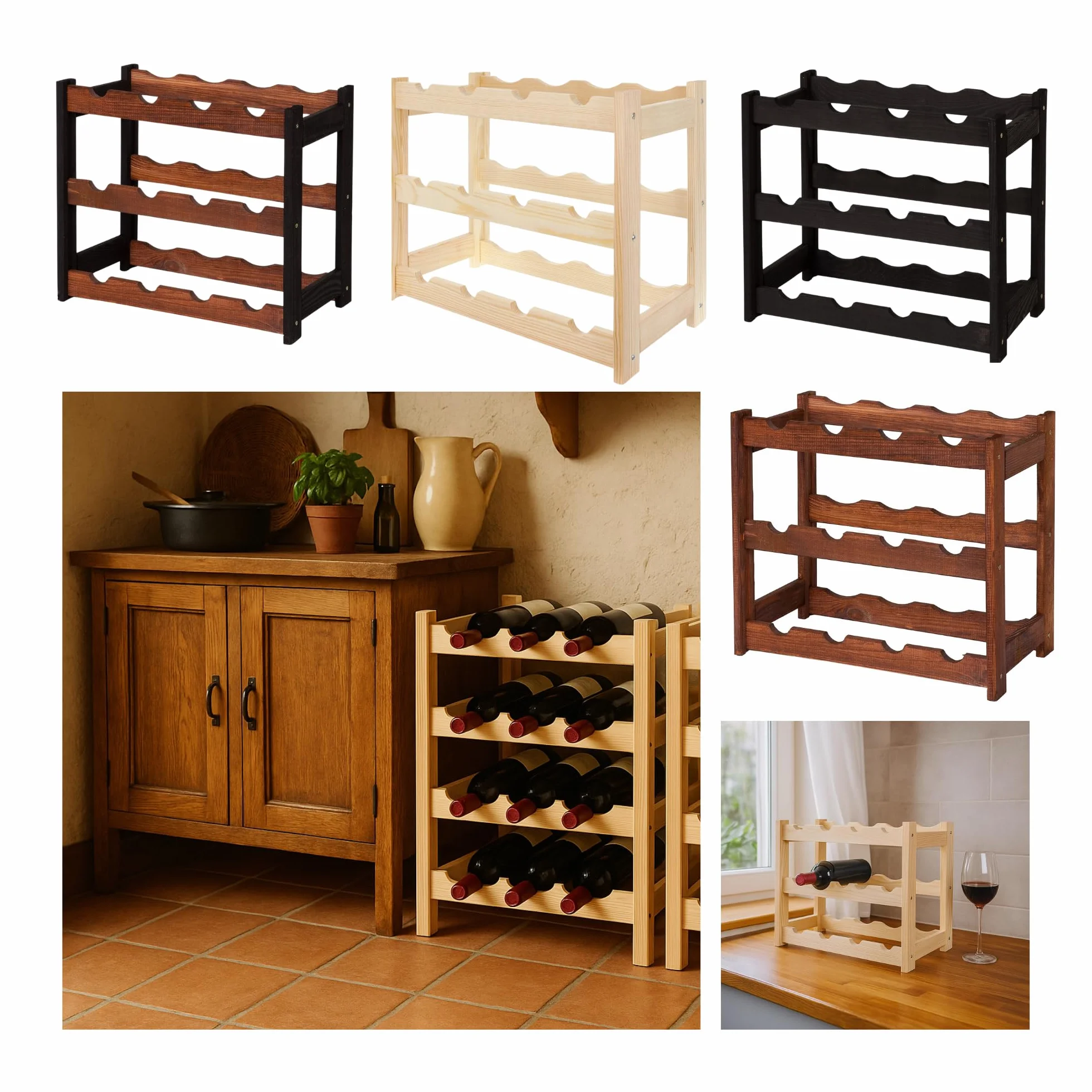 Drewniany Regał Na Wino Brązowy 12 Butelek 44x38x25 cm Naturalne Drewno Stojak Na Wino Do Kuchni Piwnicy Salonu