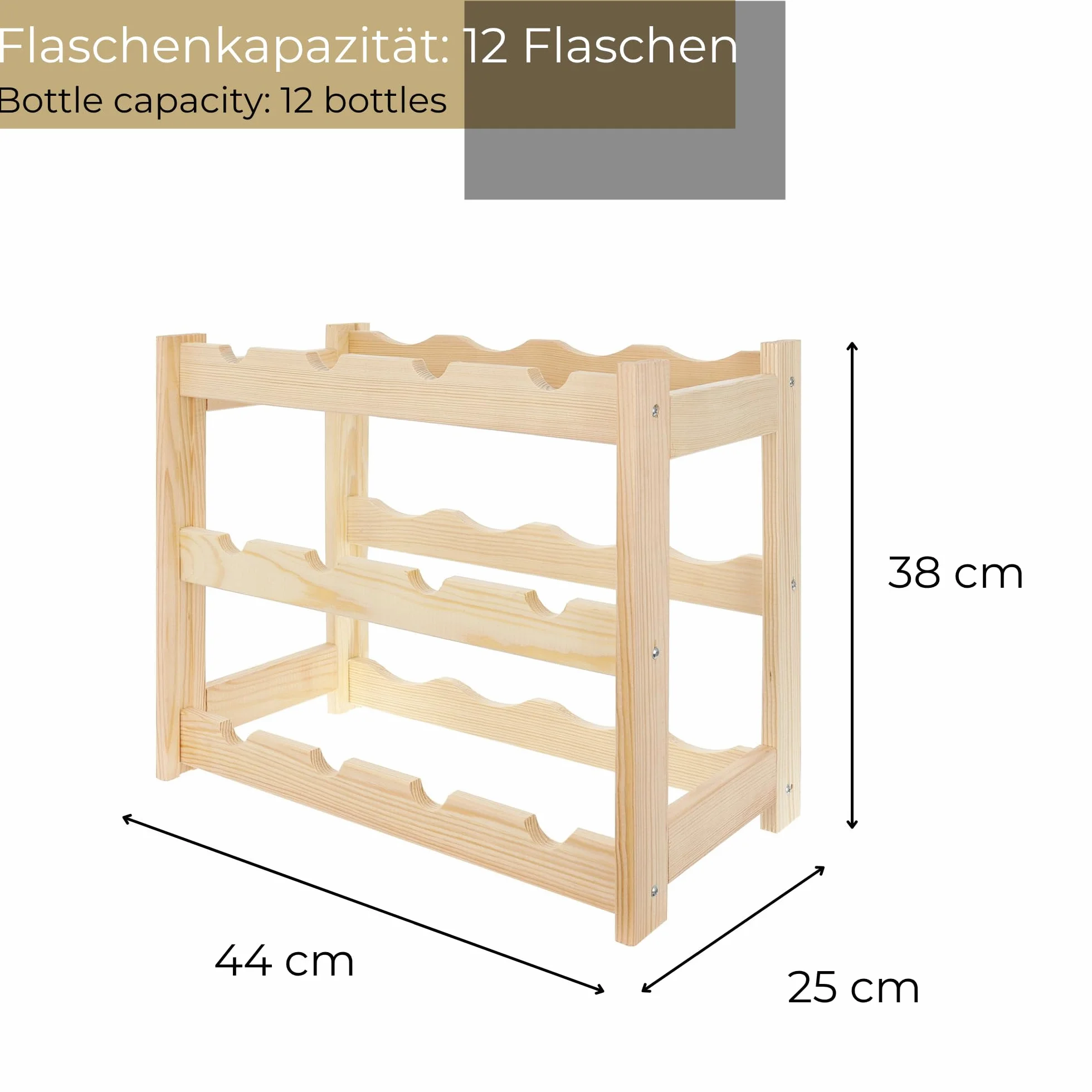 Regał Na Wino Drewniany Na 12 Butelek 44x38x25 cm Naturalne Drewno Stojak