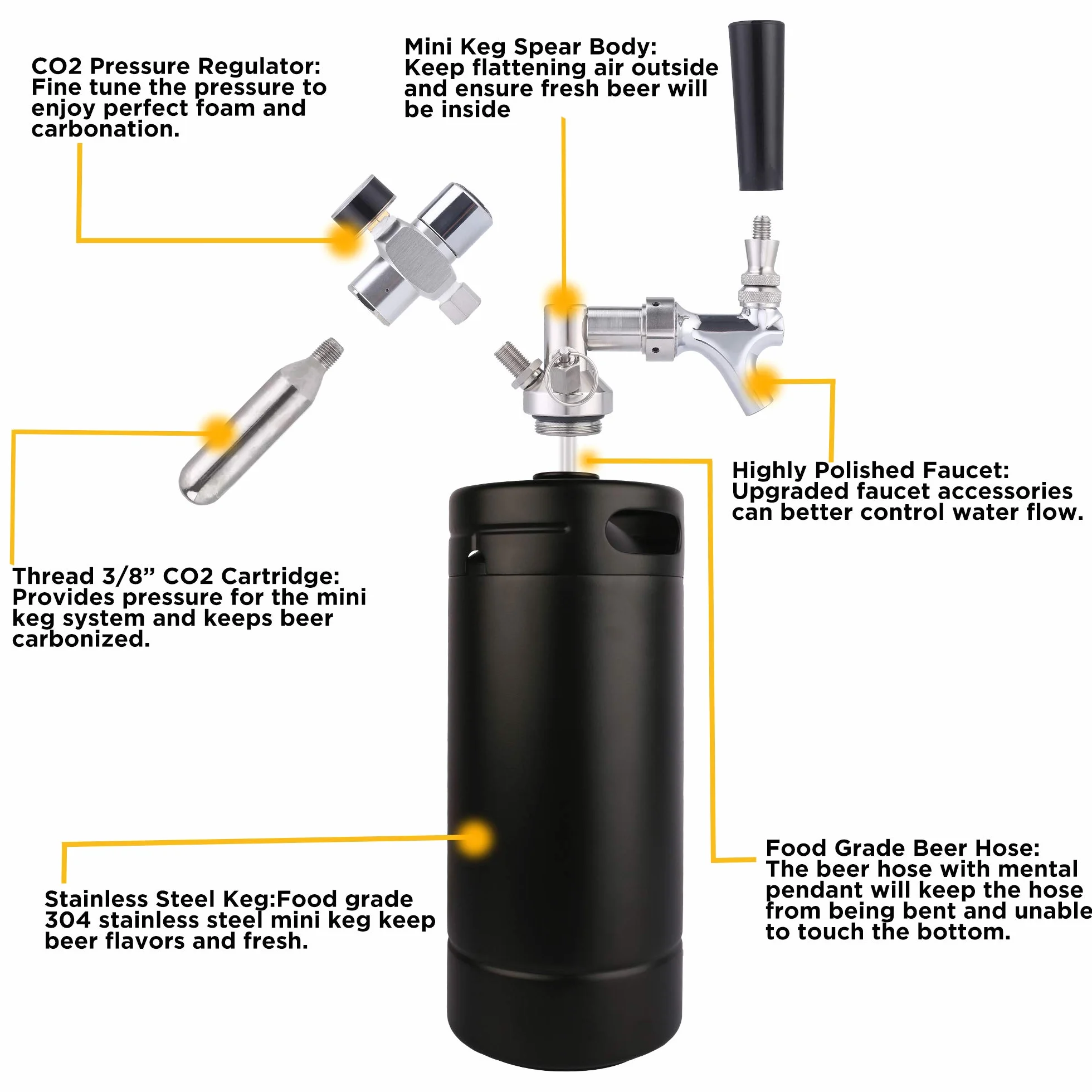 TMCRAFT 4-litrowy mini Keg Growler system beczek domowych ze stali nierdzewnej utrzymujący świeżość i karbonatyzację piwa matowa czerń