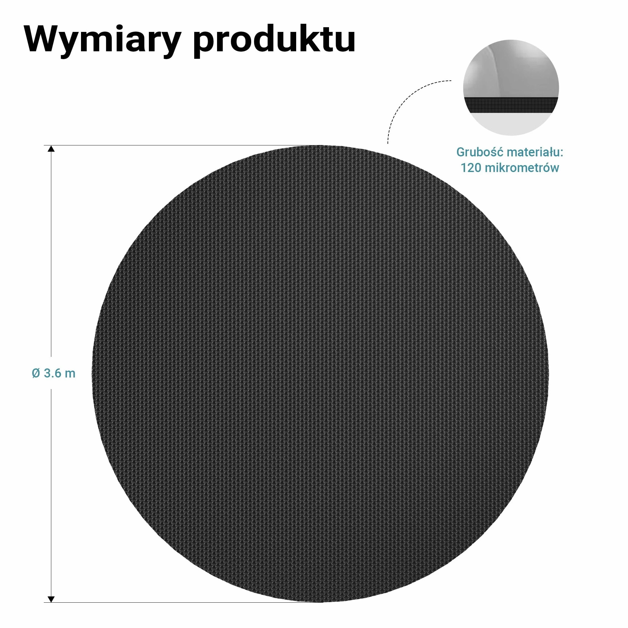 Wiltec Folia solarna do basenu Ø 3,6 m, czarna, ogrzewanie basenu z folii PE o grubości 120 µ, pokrywa basenowa plandeka basenowa folia solarna okrągła