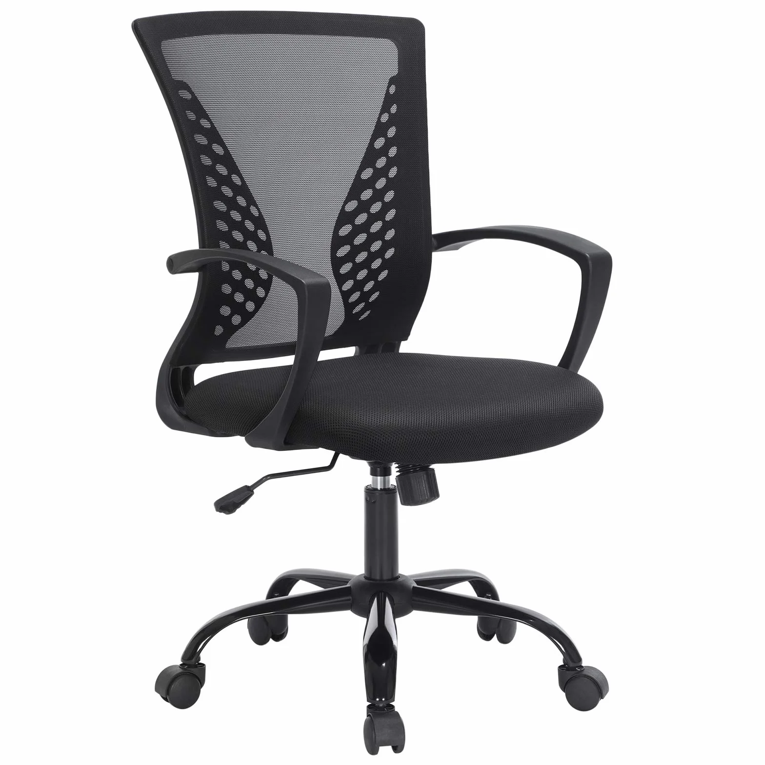 SONGMICS Obn22Bk Krzesło Biurowe, Wychylane, Oddychające, Obciążenie do 12 Kg, 64 x 64 x 96 cm, Czarne