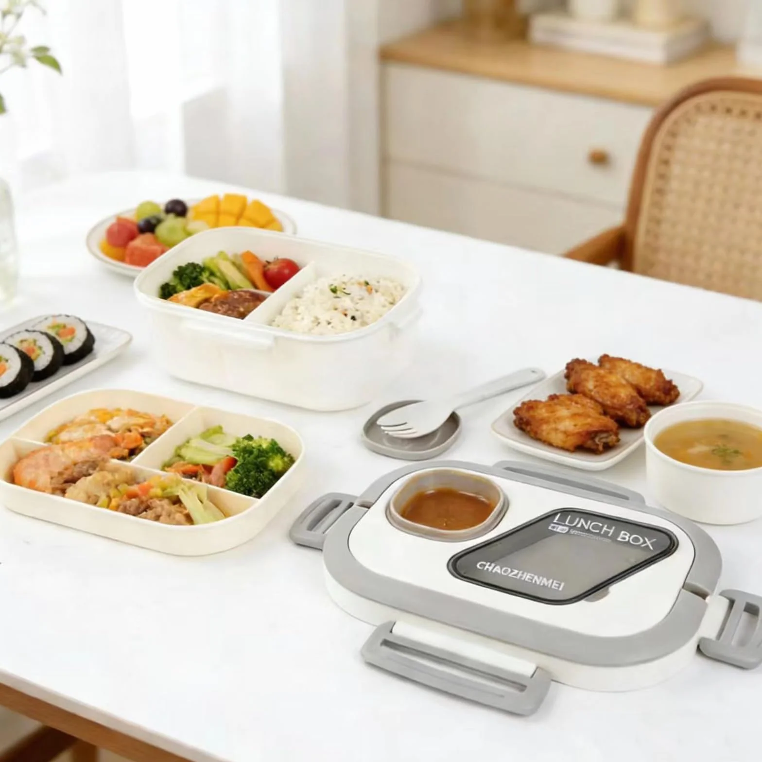 Pudełko na lunch Bento izolowane 2-poziomowe z regulowanymi przegródkami