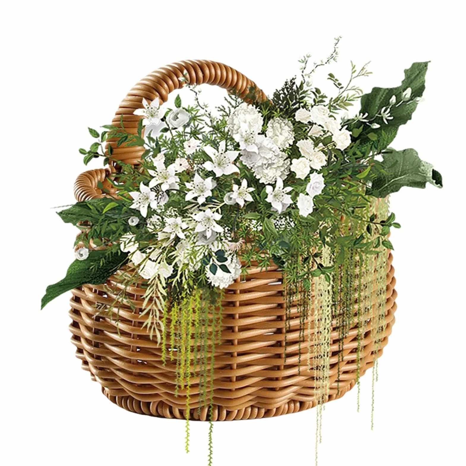 Rattan wisz?cy koszyk, koszyk kwiatowy, przechowywanie wiklinowe, stylowy design rattan multi funkcjonalne roztwór do przechowywania ?atwych monta?