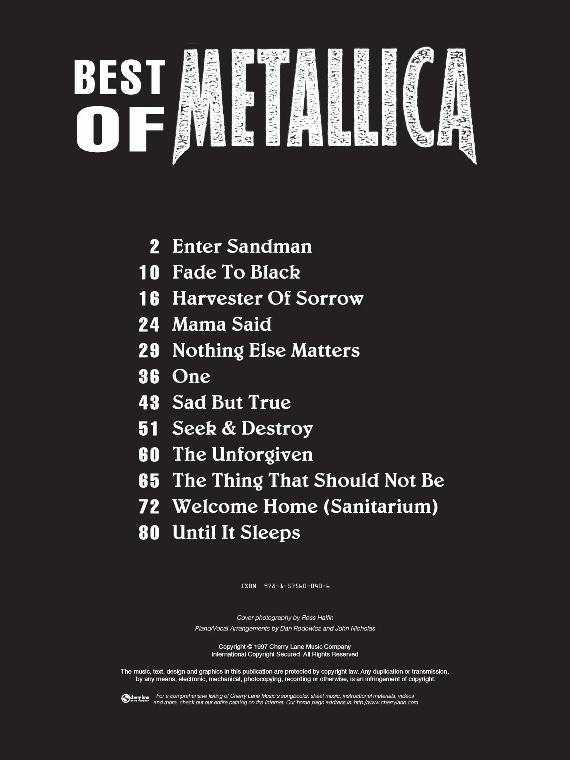 Best of metallica piano, voix, guitare: Piano, Vocal