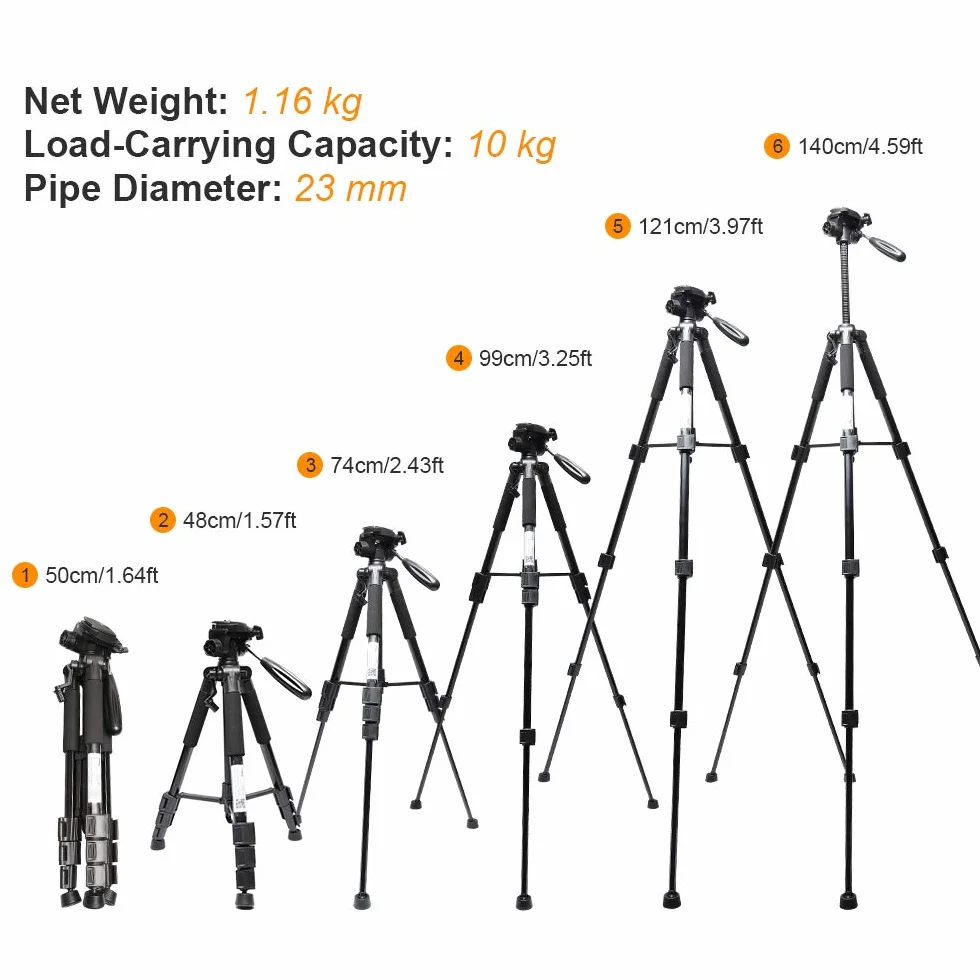 Huepar TPD14 143 cm/56" Stativ für Kreuzlinienlaser, Verstellbares Leichtgewicht Reisestativ mit 3-Wege-schwenkbarer Panoramakopf, Schnellwechselplatte mit 1/4"-20 Schraube und 5/8"-11 Überwurfmutter