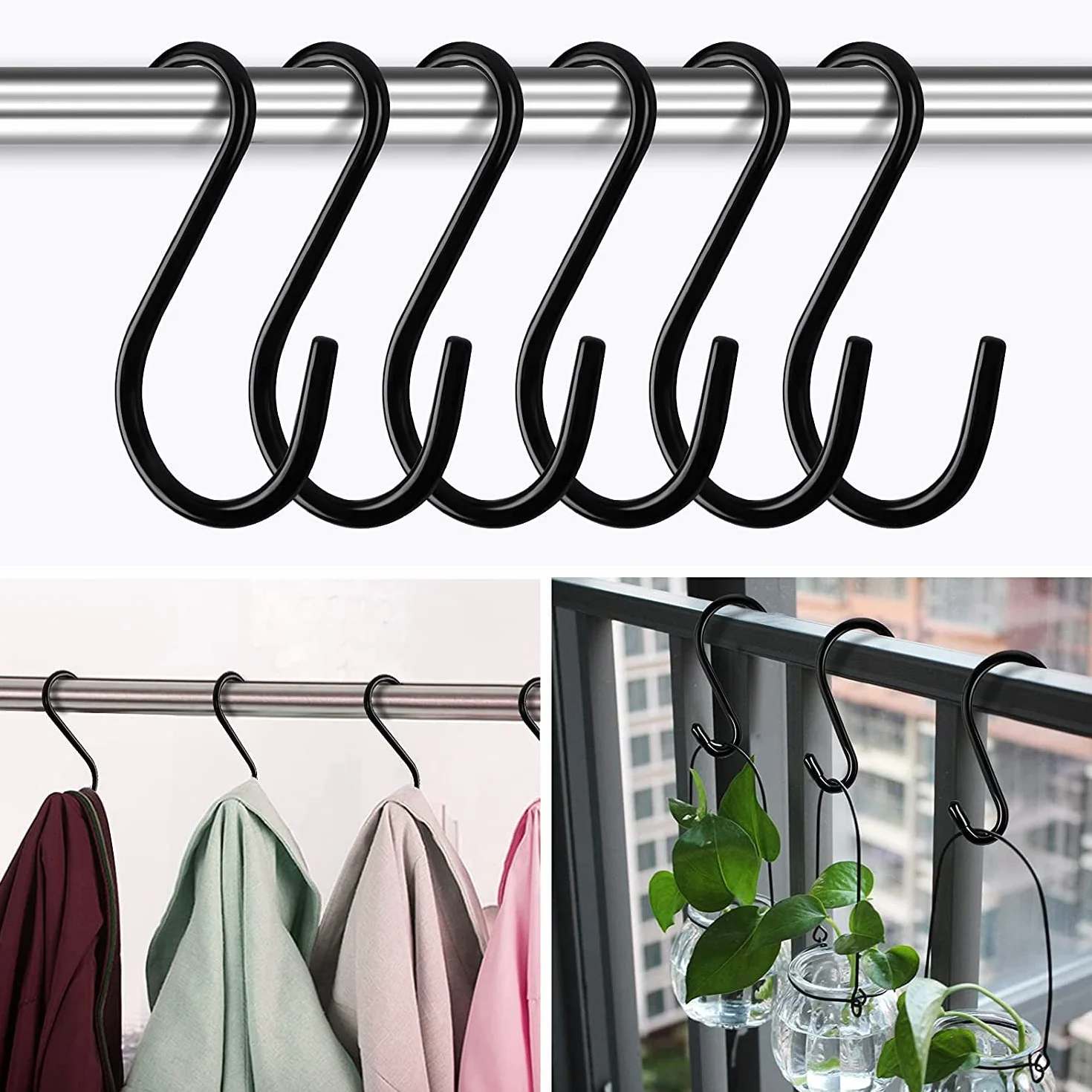 Bolatus 12 sztuk haków S dużych, 15 cm, obciążenie do 20 kg, haki wiszące w kształcie litery S, czarne, do dużych obciążeń, metalowe haki antykorozyjne, do kuchni, łazienki, sypialni, biura, haki ze