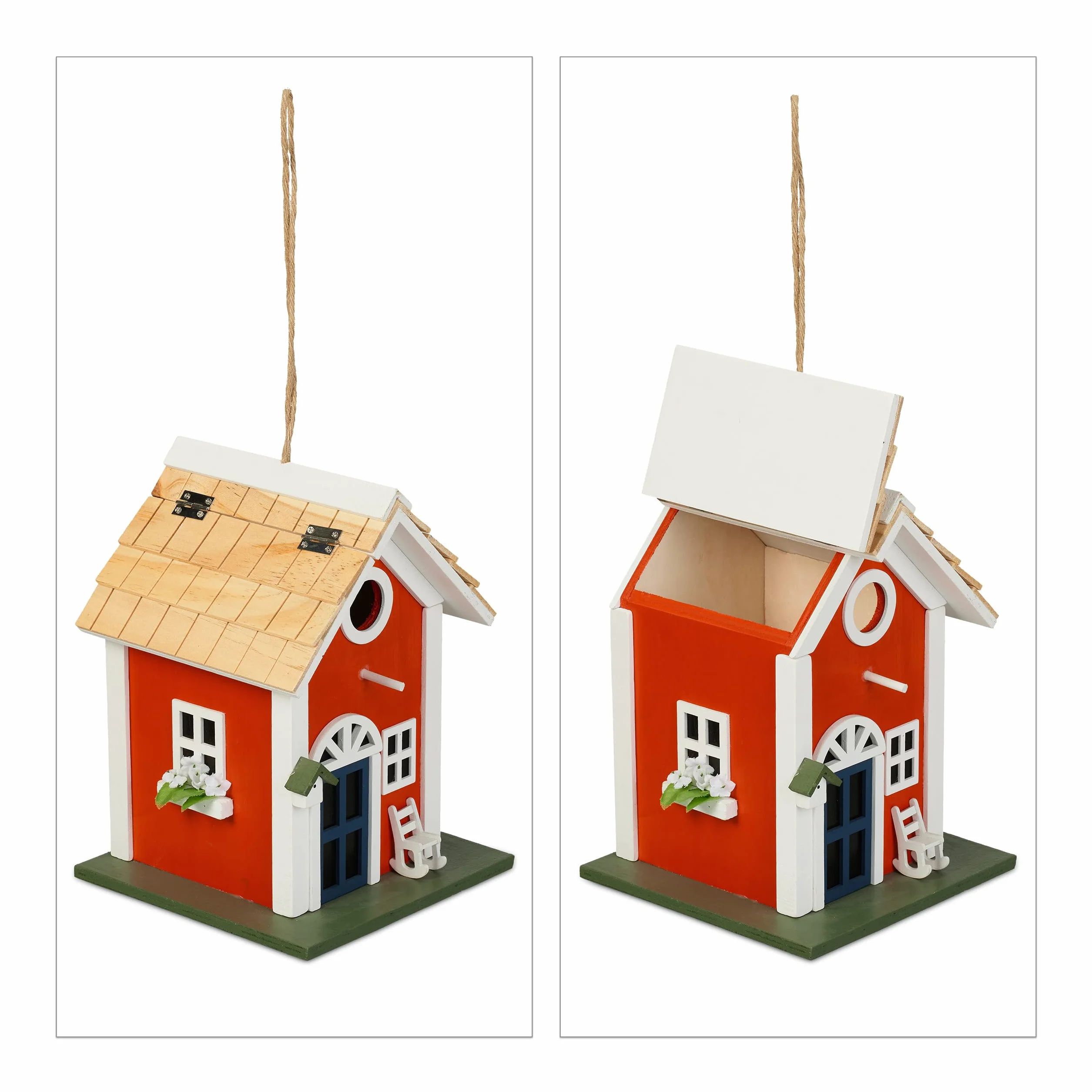 Relaxdays Dekoracyjny domek dla ptaków, styl dworkowy, drewno, do zawieszenia, wys. x szer. x głęb.: 25 x 18,5 x 18,5 cm, willa dla ptaków do ogrodu, kolorowy