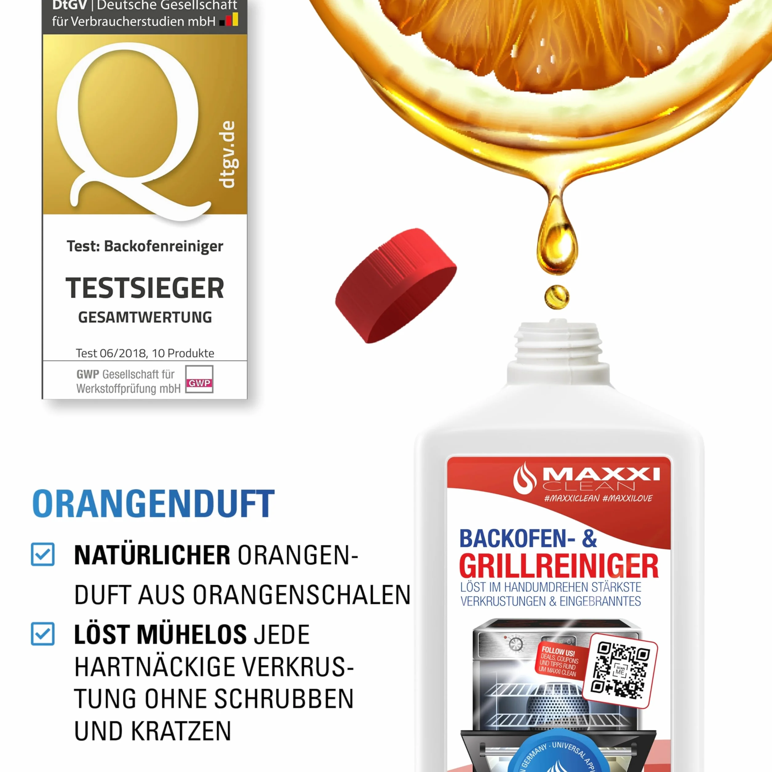 Maxxi Clean | Zestaw Kombi do Czyszczenia Piekarnika i Grilla | 1.000 ml Żel w zestawie z 1x Pędzlem | Ekstra Mocny Samodziałający Środek Czyszczący i Rozpuszczający Tłuszcz