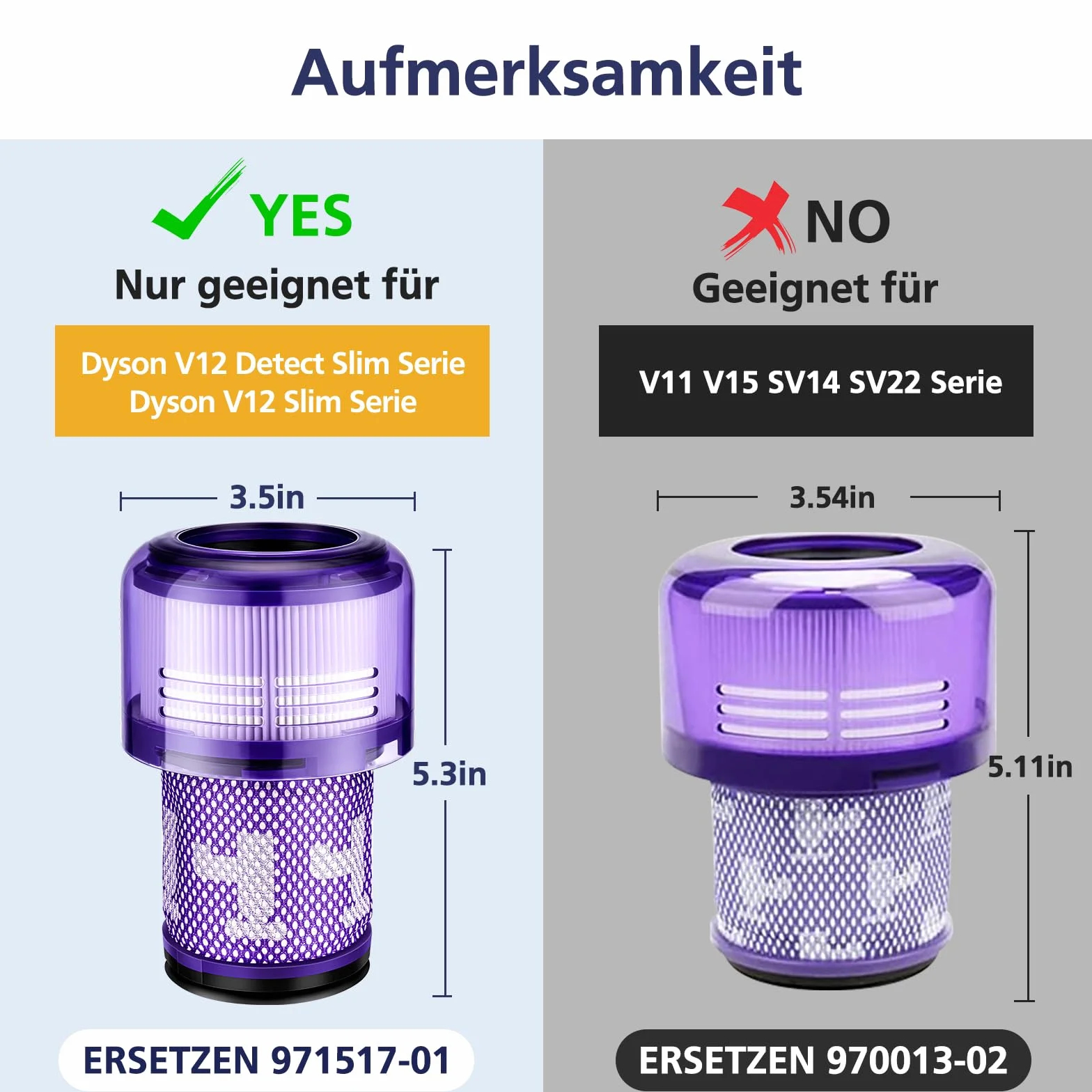 Dyson V12 Filtr Hepa - 2 Pack Części Zamienne do Detect Slim Absolute/Total Clean/Extra/Fluffy Odkurzacza, 971517-01