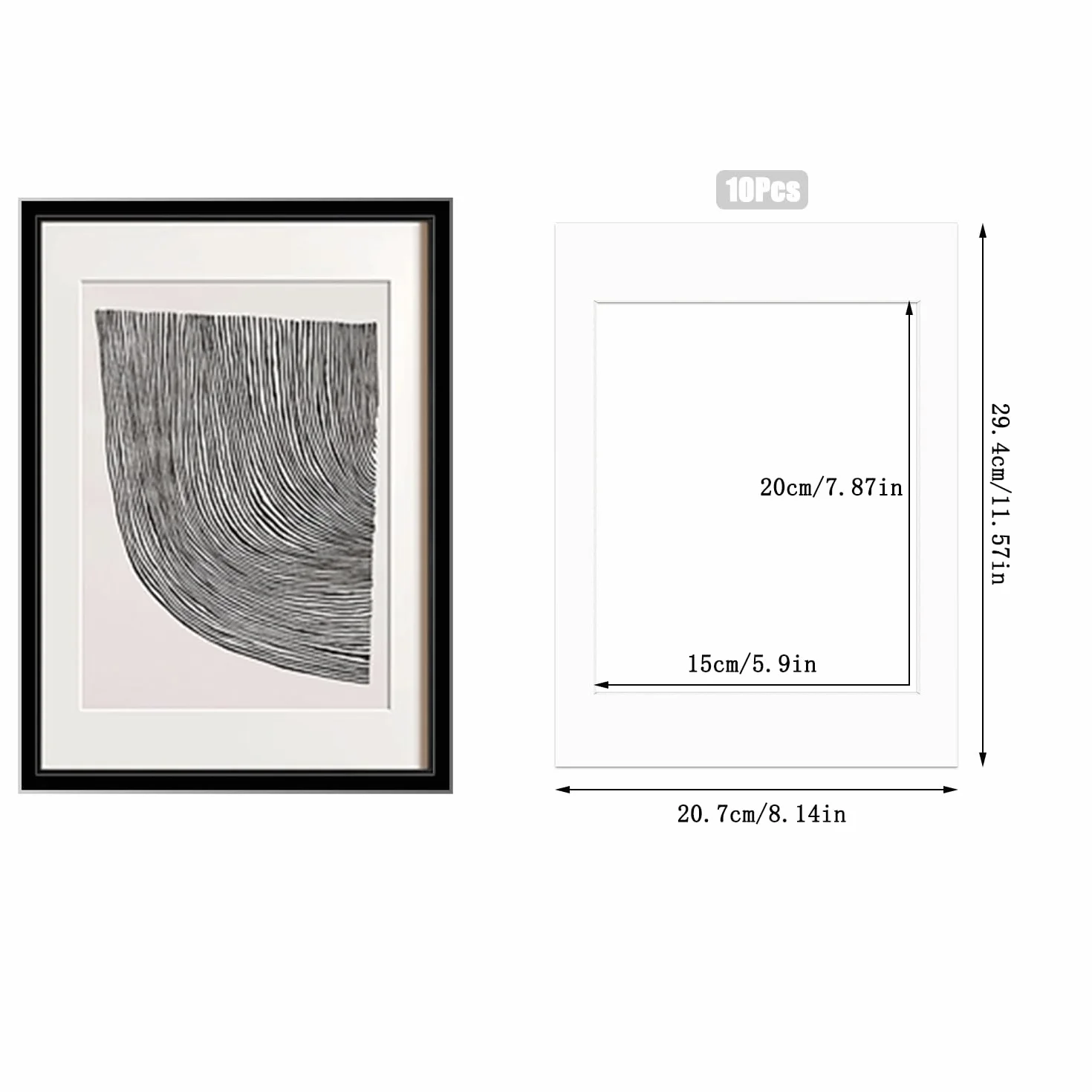 Passe-partout 10 sztuk, białe, passe-partout 1,5 mm, wymiary zewnętrzne 20,5 x 29,5 cm (DIN A4), wymiary wewnętrzne 15 x 20 cm, do obrazów, druków artystycznych, zdjęć