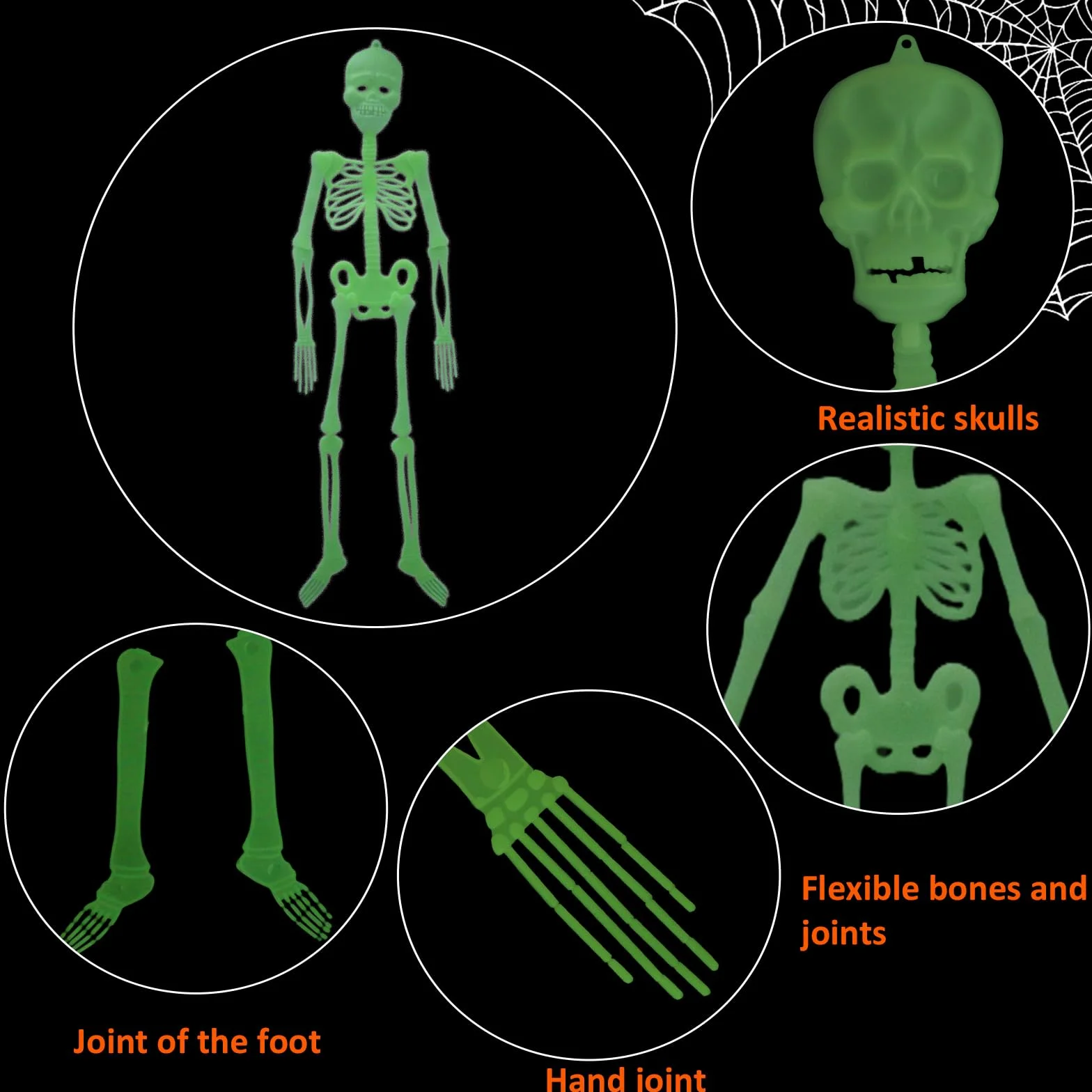 3 sztuki dekoracja na Halloween, świecący szkielet, realistyczne ludzkie szkielety, 3D, straszna dekoracja na Halloween, do ogrodu, straszna impreza tematyczna w pomieszczeniach